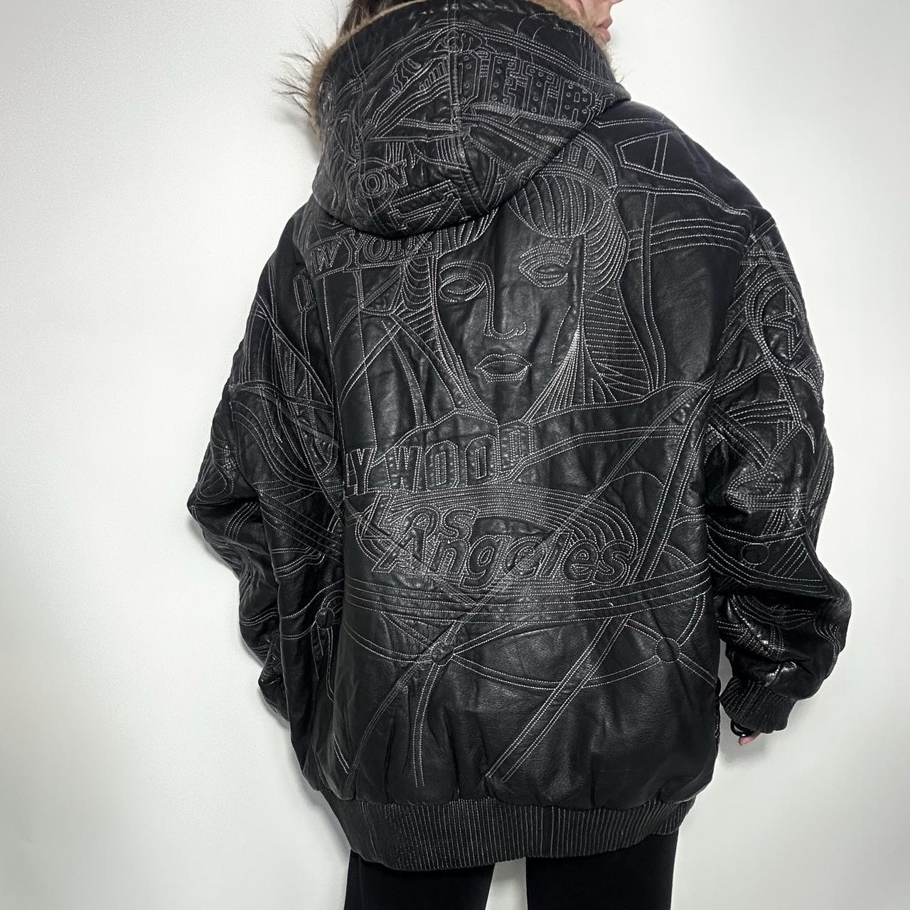 Vintage 90s suede embroidered leather bomber varsity jacket with embroidered NYC detailing real leat