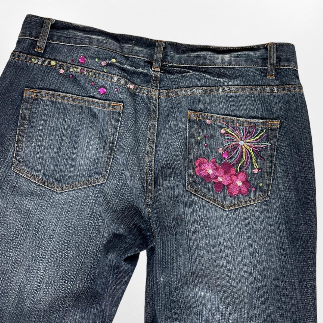 The most amazing y2k vintage multicoloured mid to low waist flared jeans bootcut with embroidered fl