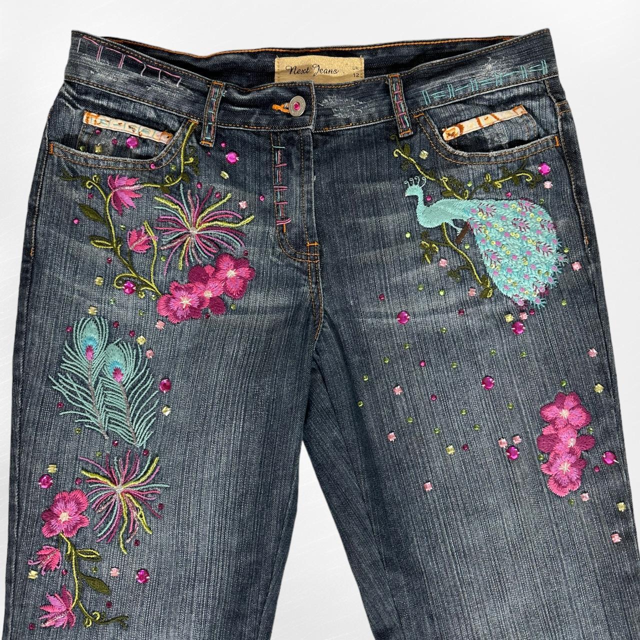 The most amazing y2k vintage multicoloured mid to low waist flared jeans bootcut with embroidered fl