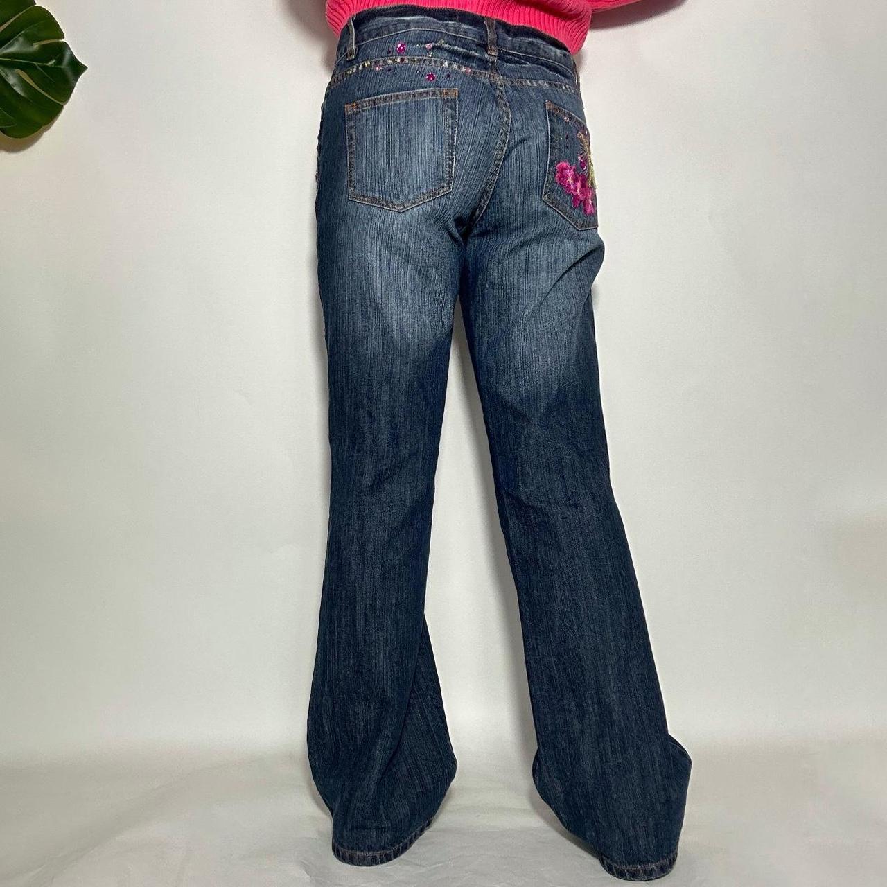 The most amazing y2k vintage multicoloured mid to low waist flared jeans bootcut with embroidered fl