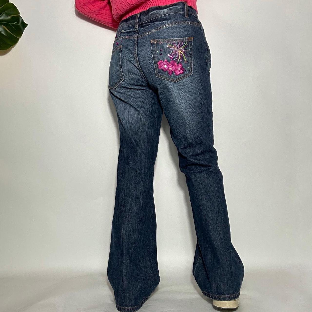 The most amazing y2k vintage multicoloured mid to low waist flared jeans bootcut with embroidered fl