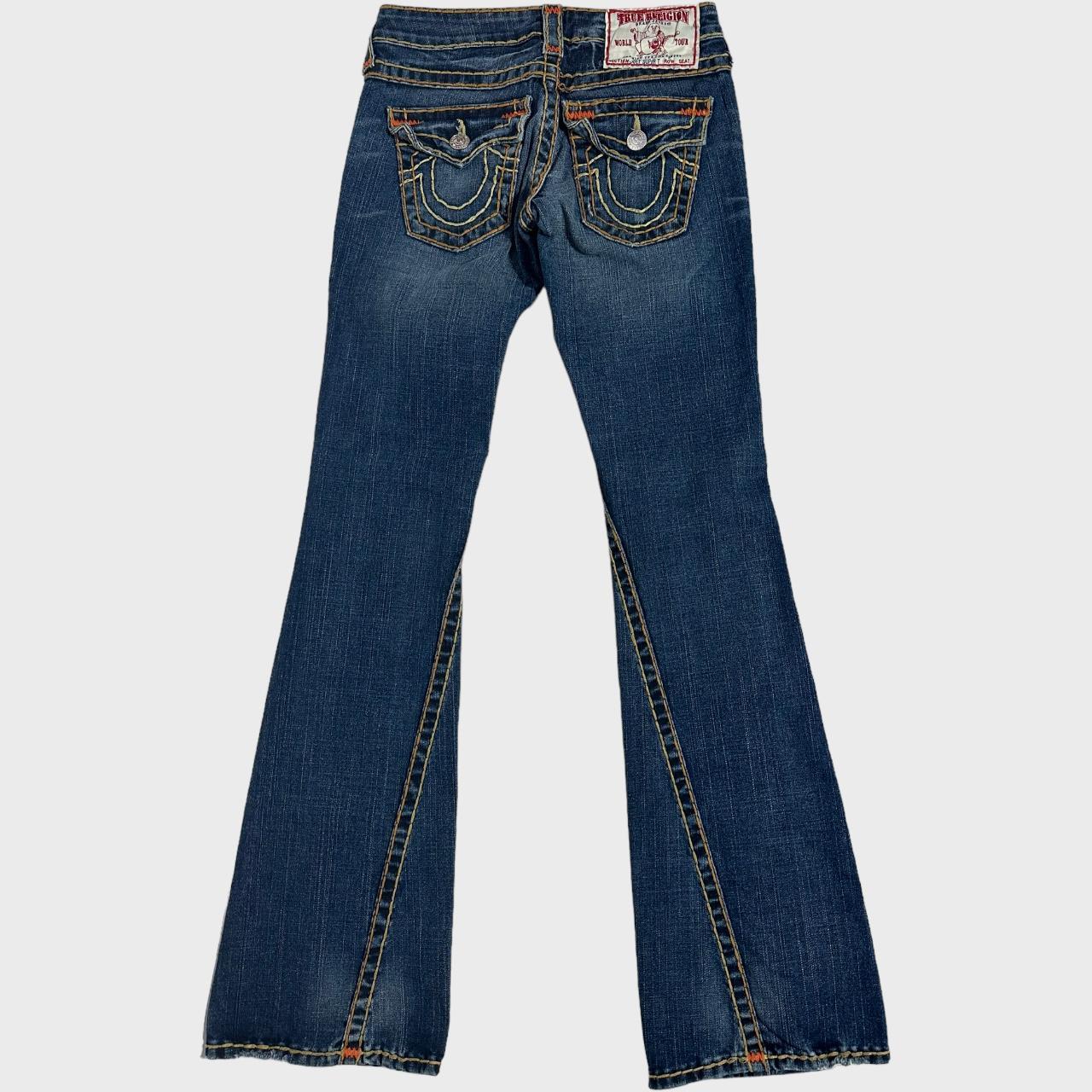 Vintage distressed PETITE true religion y2k low waisted dark wash bootcut Joey Super T flared jeans
