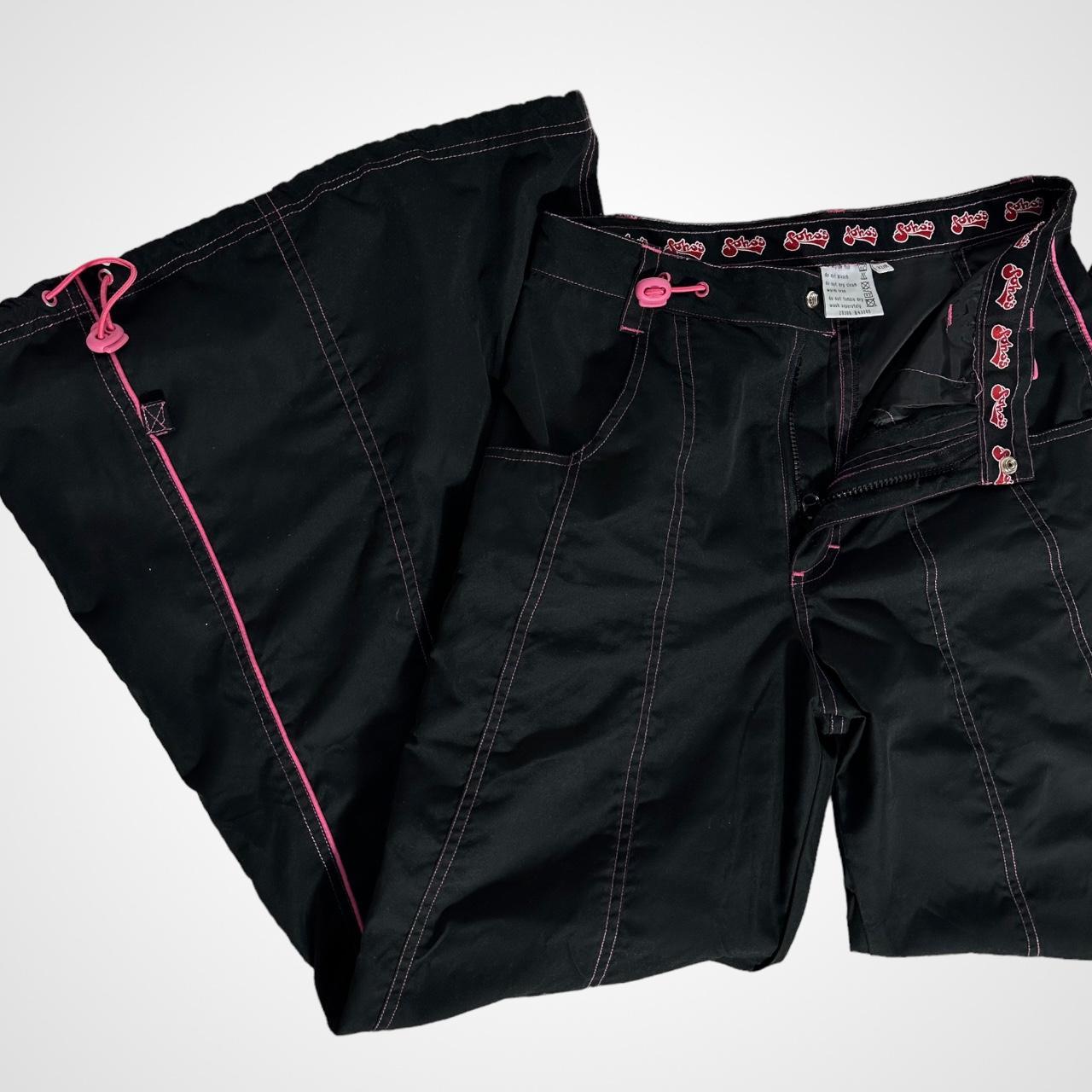 Soho’s vintage 90s raver black and pink wide leg parachute pants