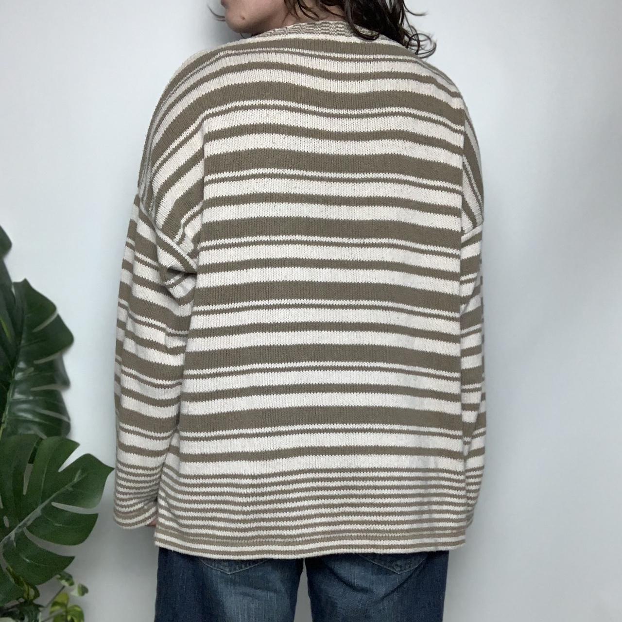 Vintage 90s white and brown striped slouchy knitted jumper