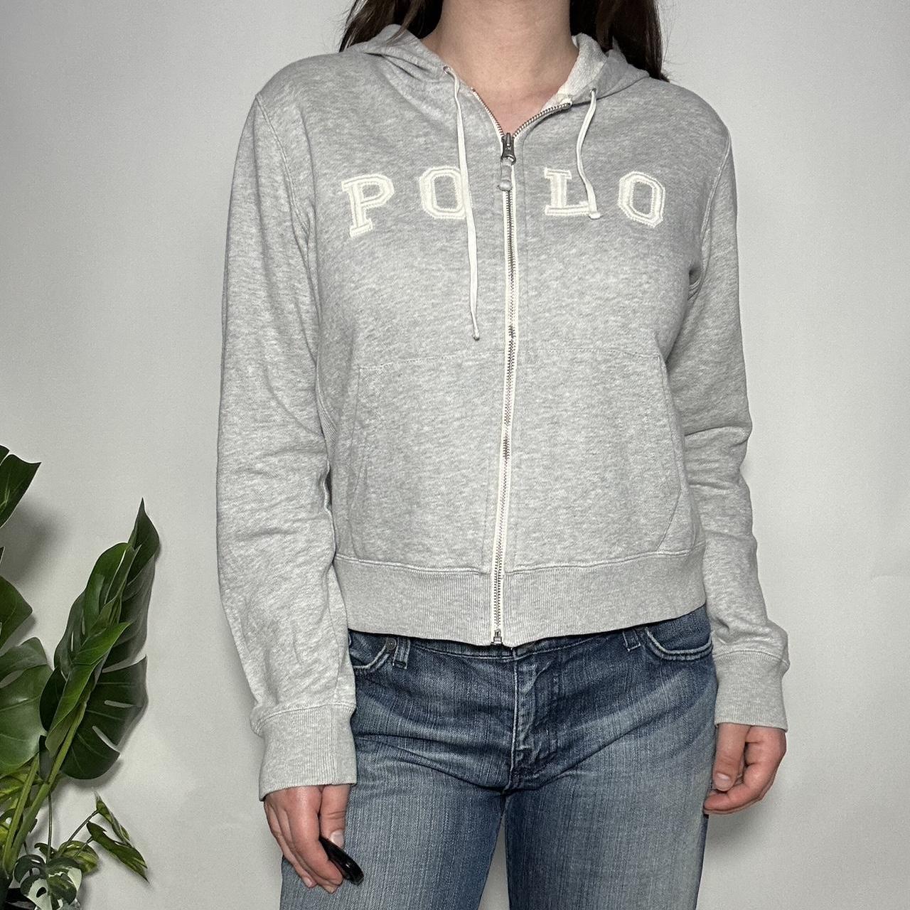Vintage y2k Polo Ralph Lauren grey and white zip up hoodie