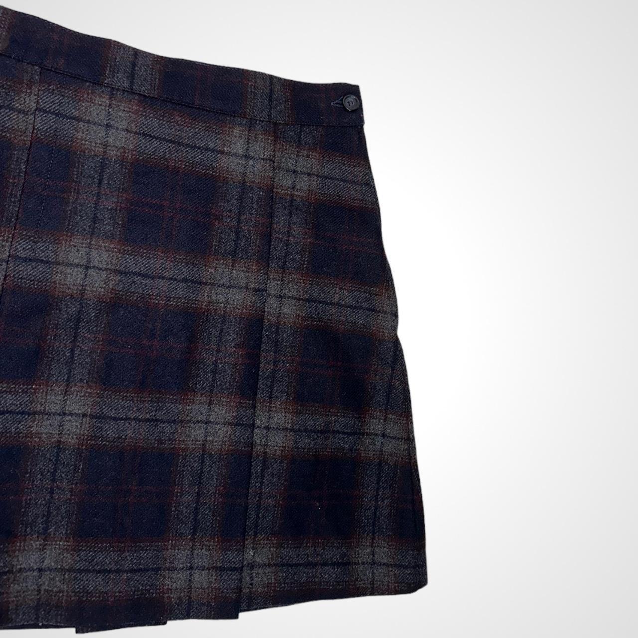 Vintage 90s woollen navy tartan pleated mini skirt