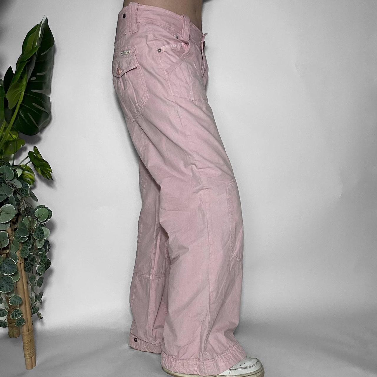 Vintage Y2k pink linen wide leg workwear cargo trousers