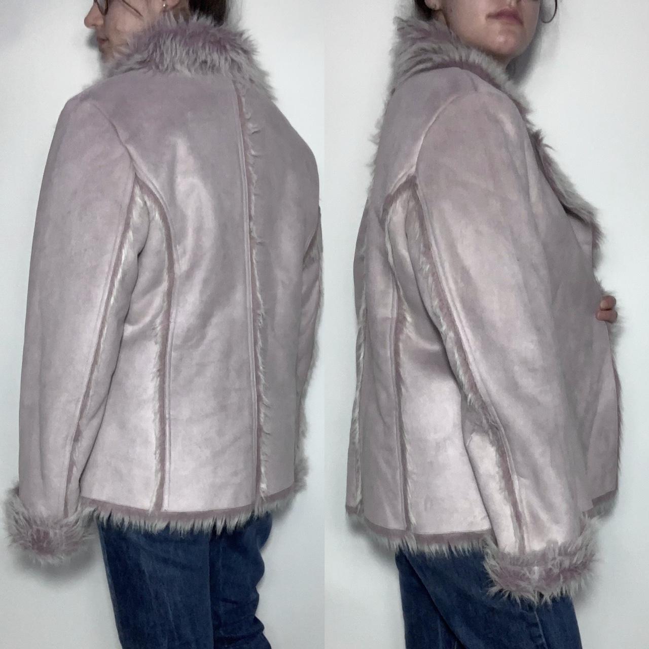 Vintage y2k dusty pink faux suede afghan coat with faux fur lining