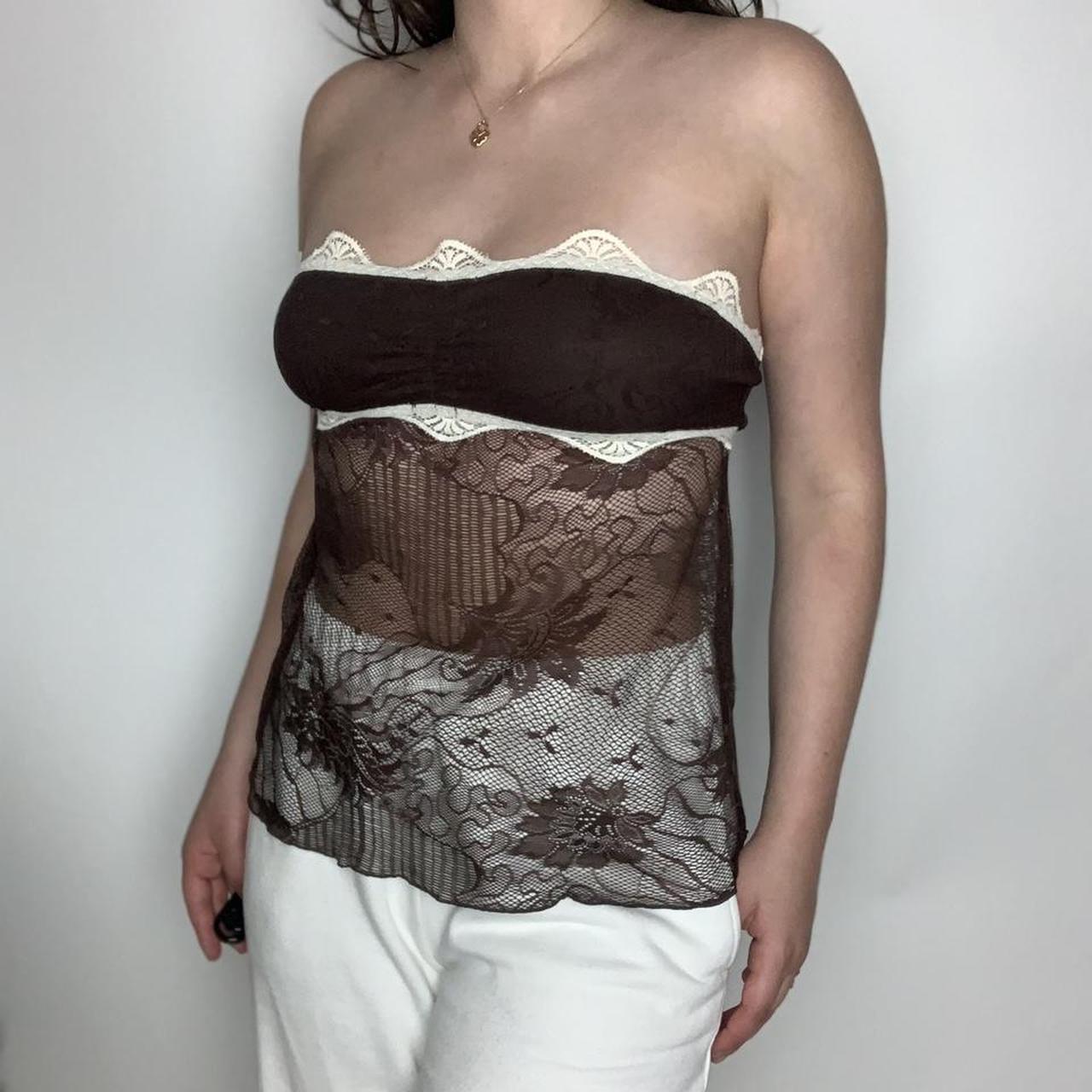 Y2K COOL GIRL 🧞‍♀️ vintage y2k brown bandeau top with sheer panel