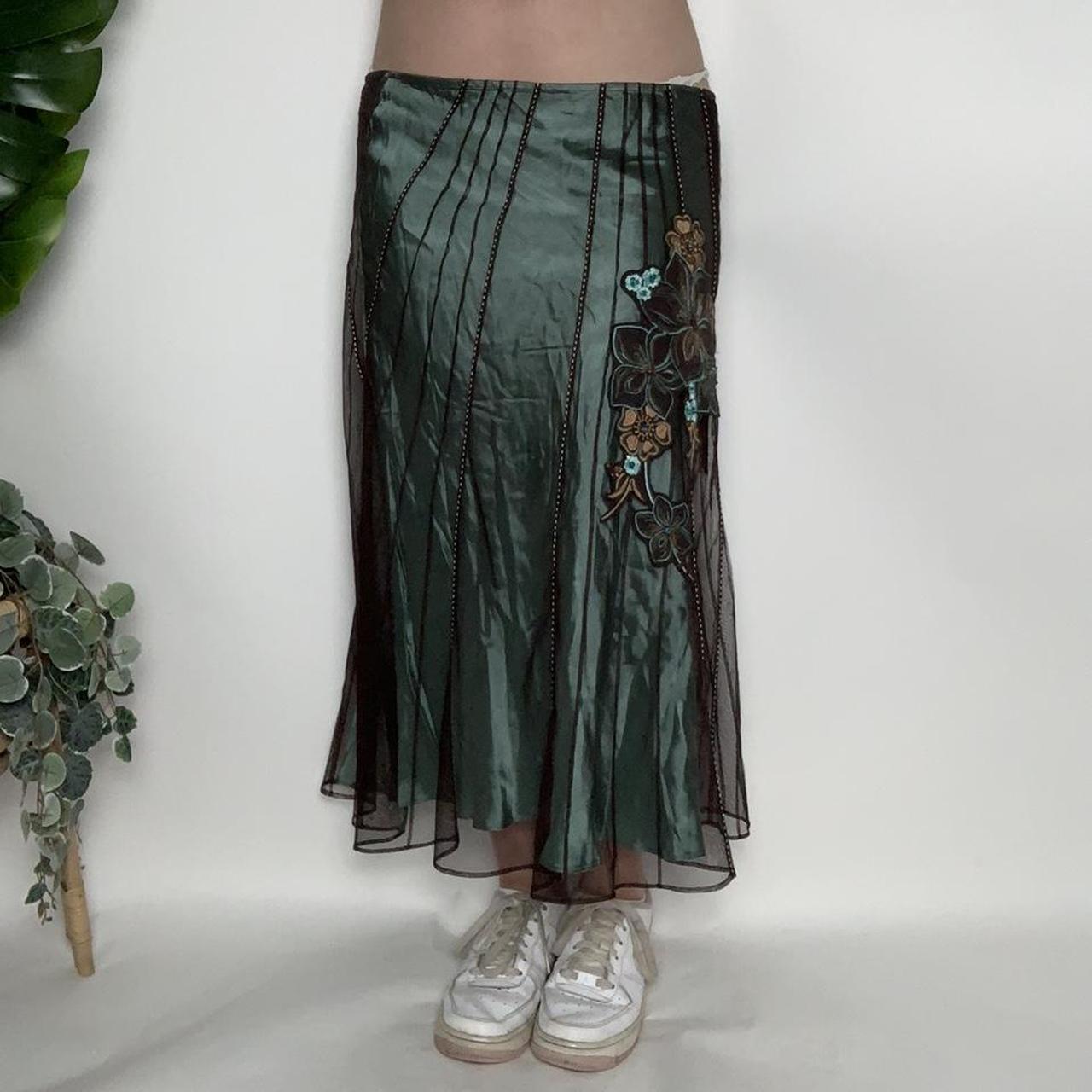 HOLIDAY HEATWAVE 🌴 vintage Y2k coast fairycore blue/green embroidered maxi skirt