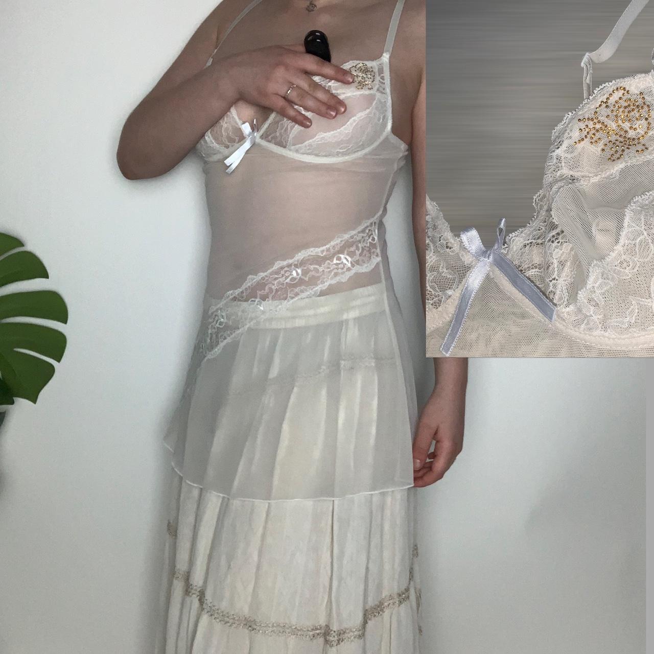 Vintage 90s white mesh lace fairycore slip lingerie dress
