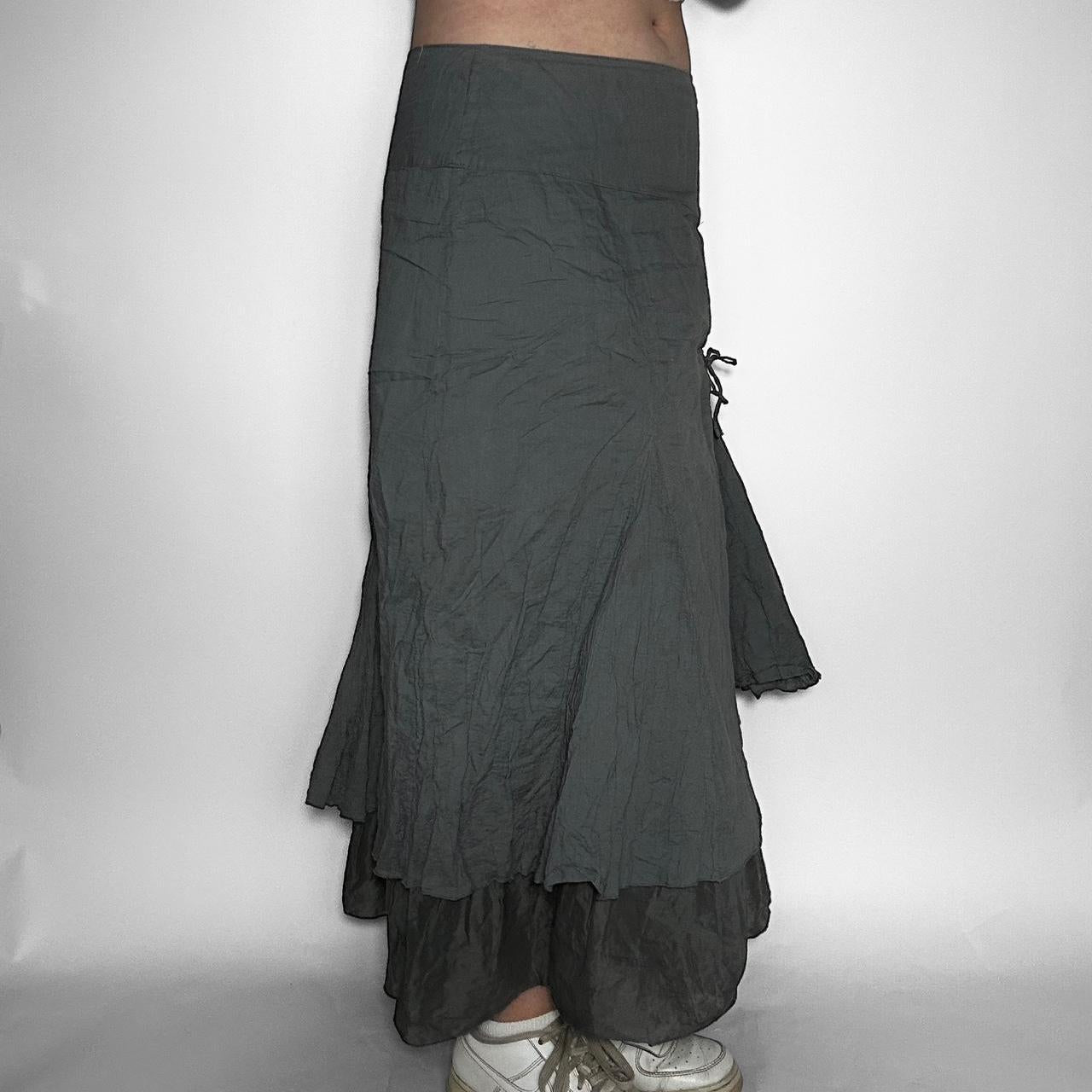 Vintage y2k grey fairycore asymmetrical flowy layered maxi skirt