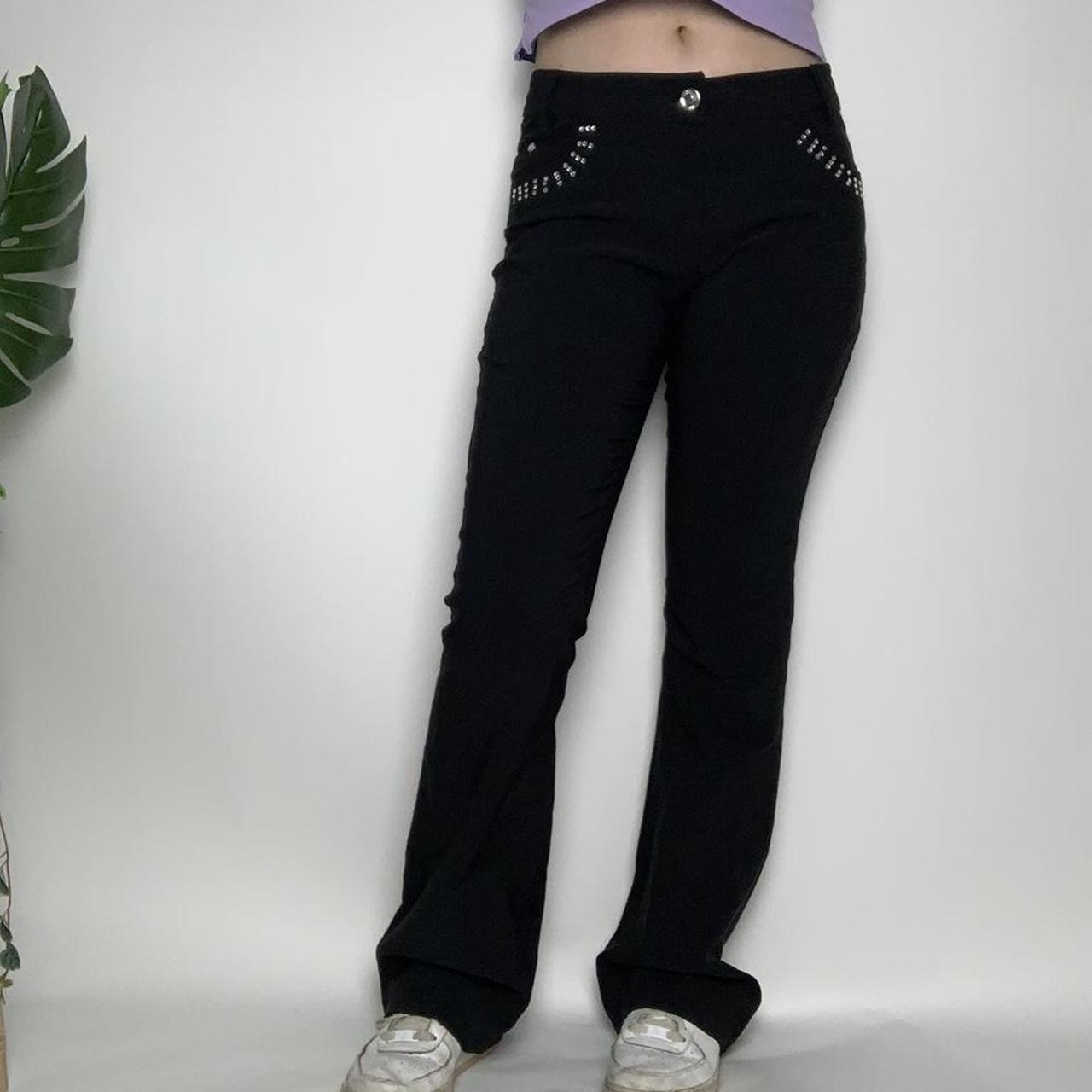 Black low-waisted bootcut vintage y2k trousers with diamante detailing