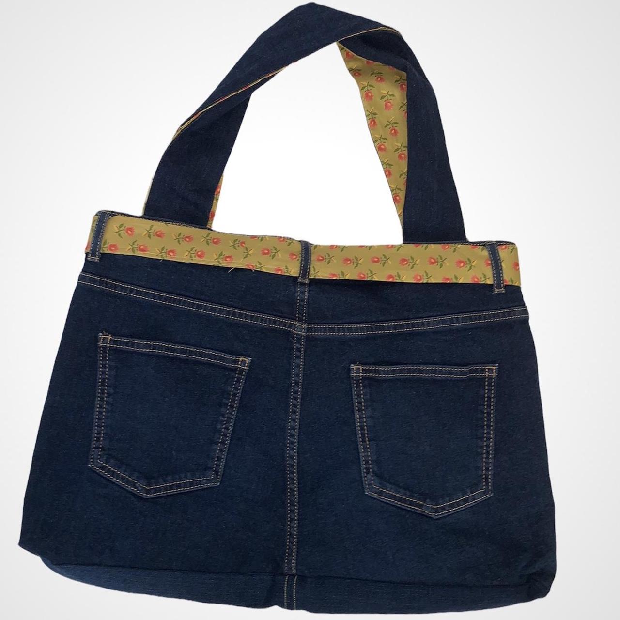 Custom Reworked denim vintage y2k jeans bag with floral lining and tie