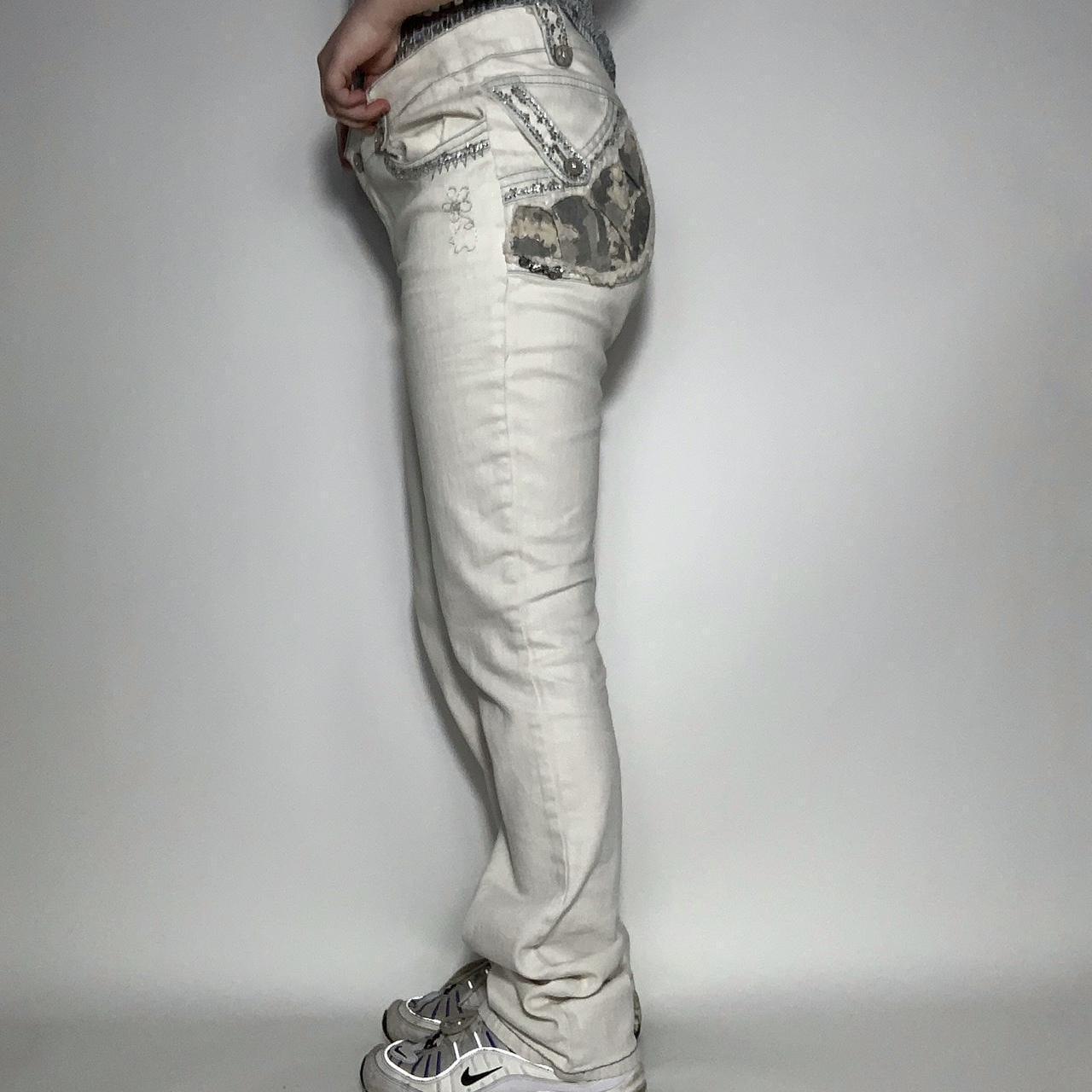 Vintage Y2k embroidered white straight leg trousers with camo patch