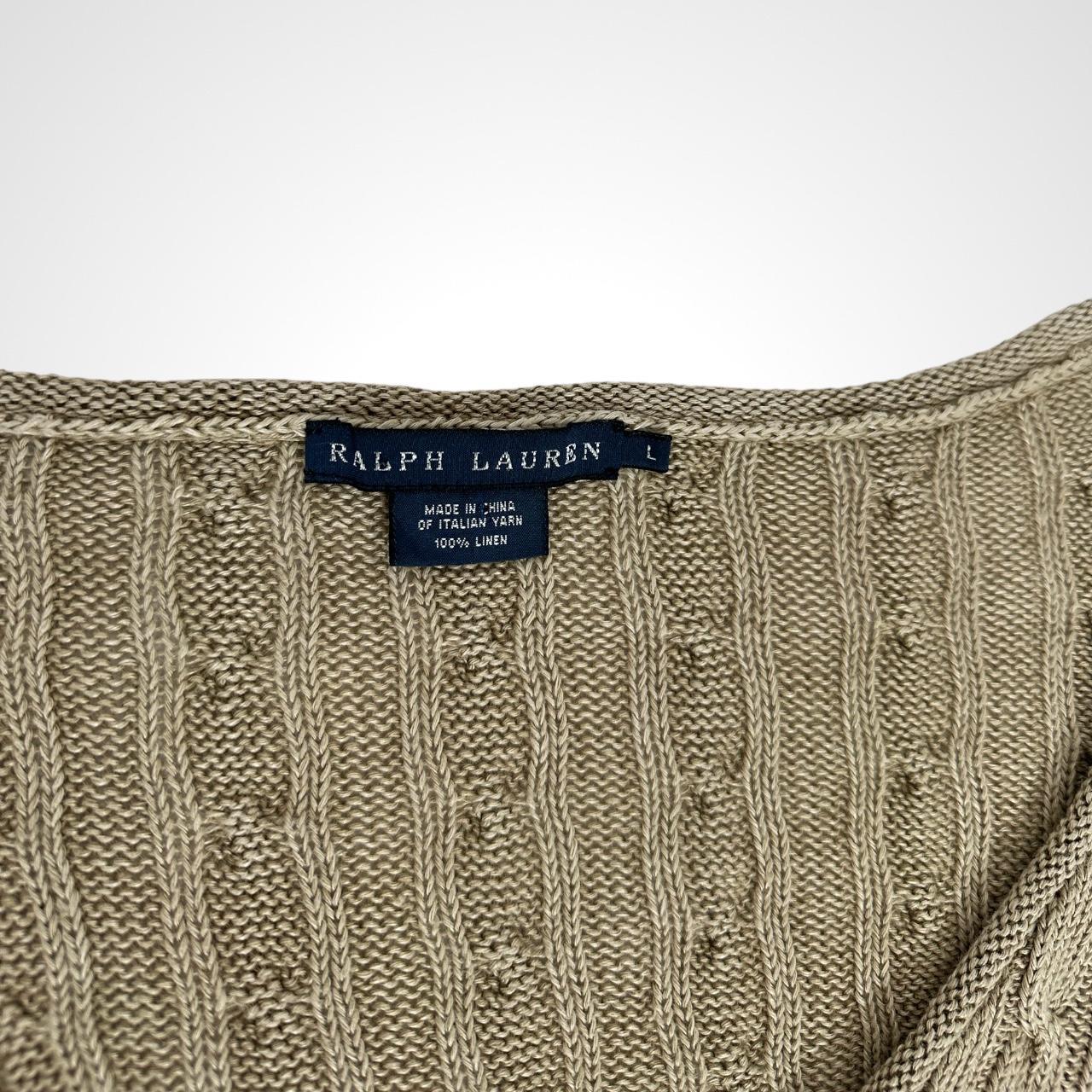Vintage Polo Ralph Lauren 90s tan cable-knit v-neck jumper