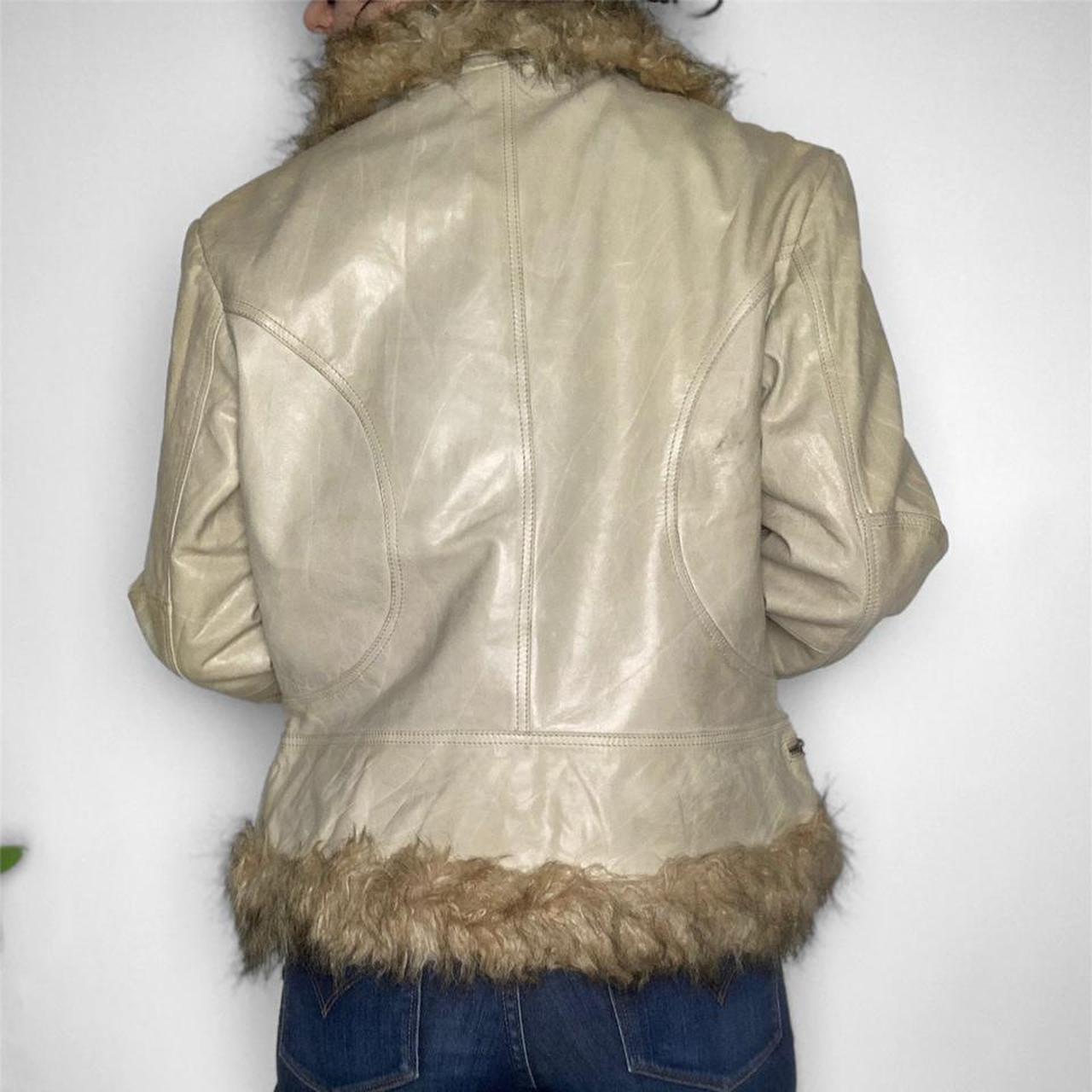 Deadstock vintage y2k cream leather and fur Afghan style jacket