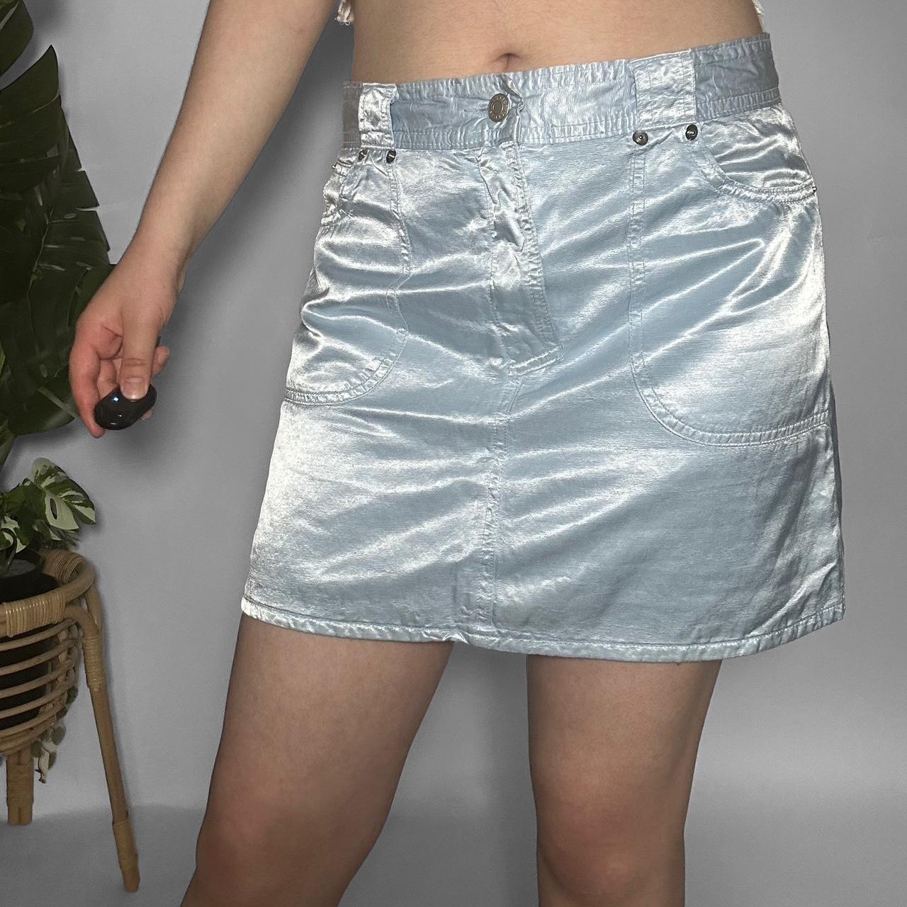 Vintage y2k shiny metallic blue mini skirt