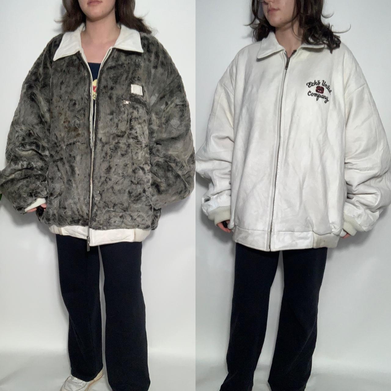 Vintage 90s Ecko Unlimited reversible furry leather bomber jacket