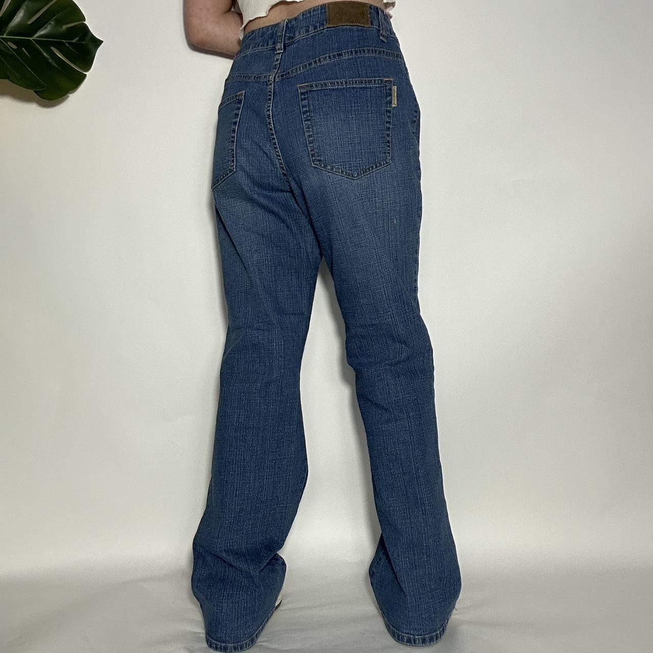 Vintage y2k high waisted flared jeans with brown floral embroidery