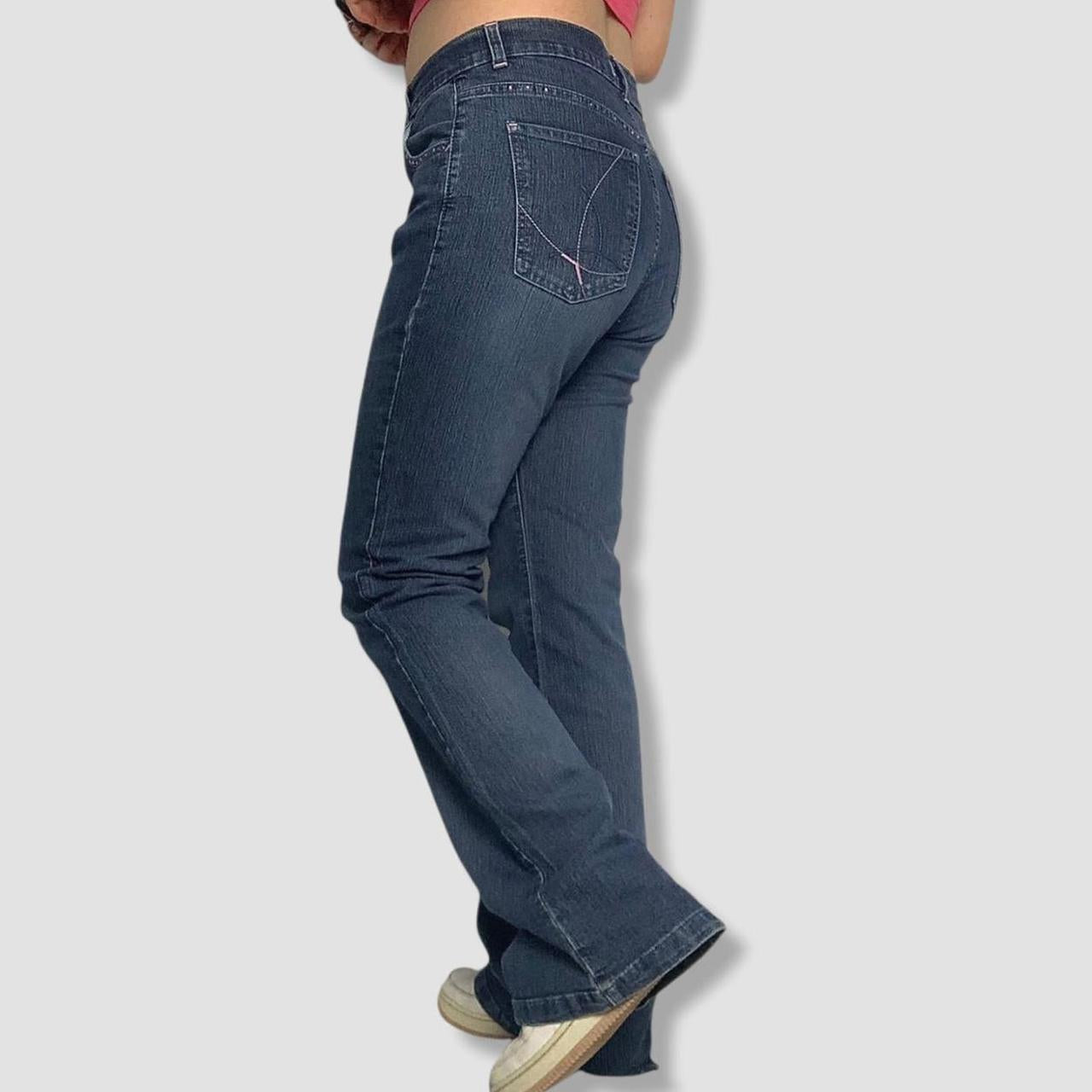 Cutest vintage y2k mid wash bootcut flared jeans with diamante detailing