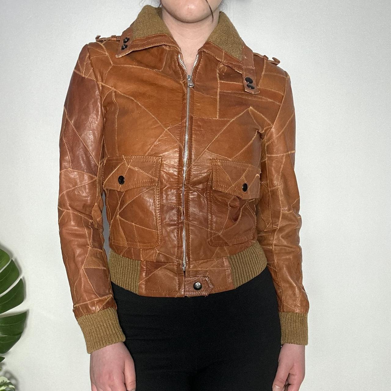 Vintage 90s tan leather stitch detailing leather bomber jacket