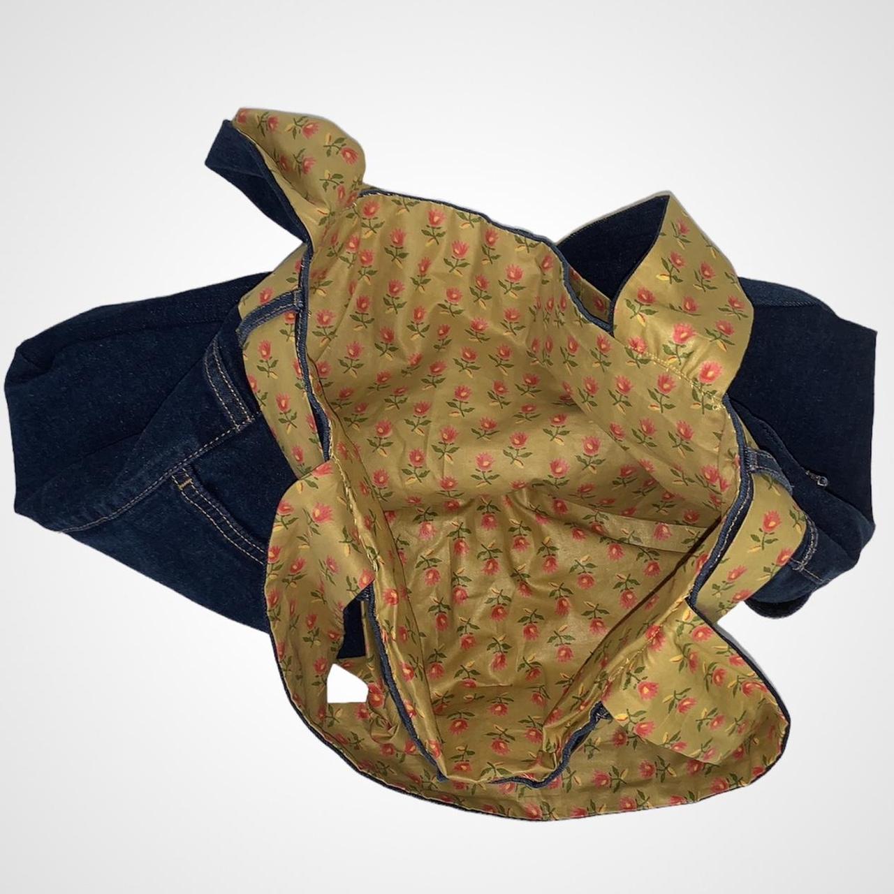 Custom Reworked denim vintage y2k jeans bag with floral lining and tie