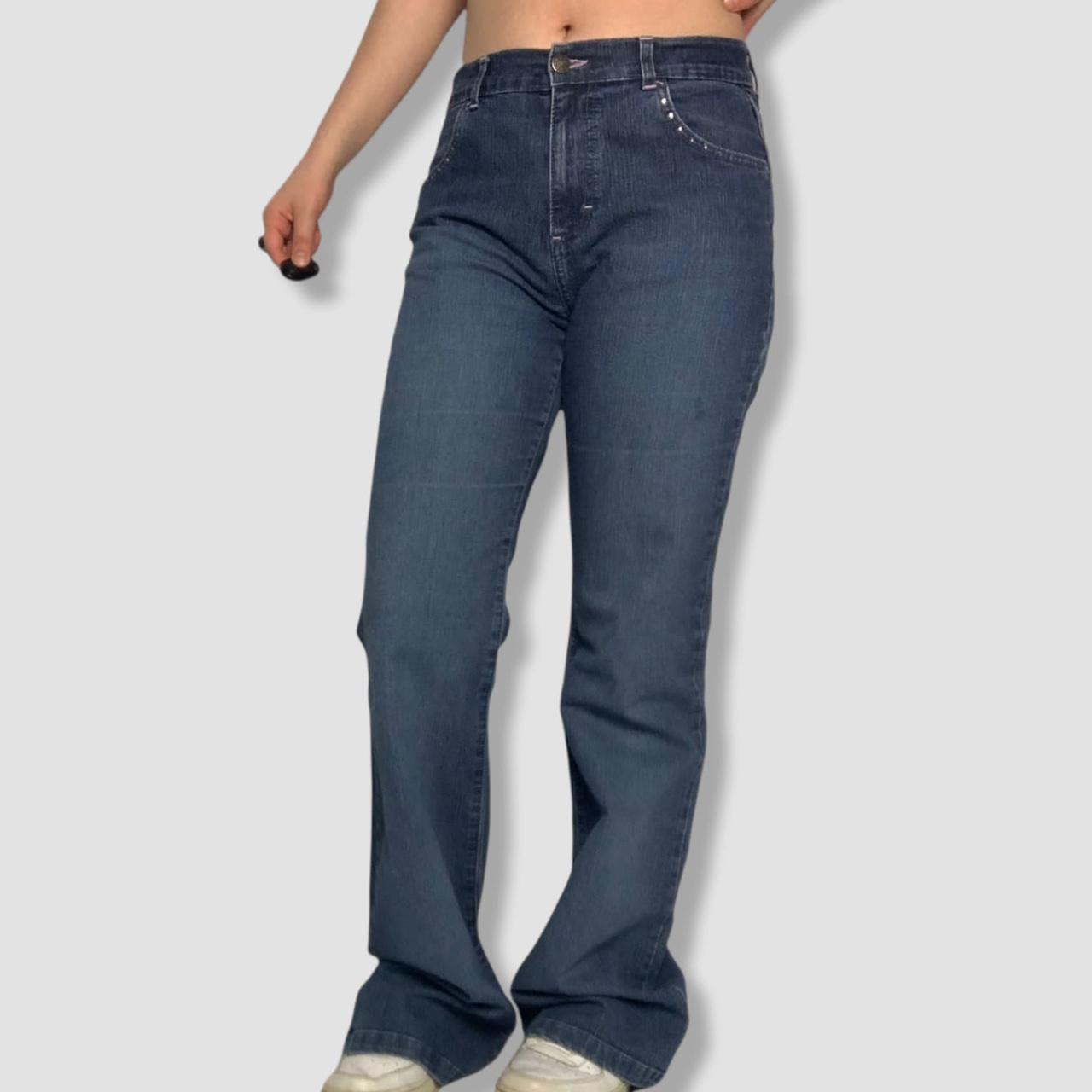 Cutest vintage y2k mid wash bootcut flared jeans with diamante detailing
