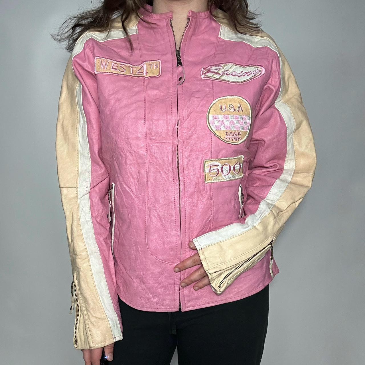 Vintage 90s bubblegum pink barbiecore leather racing jacket