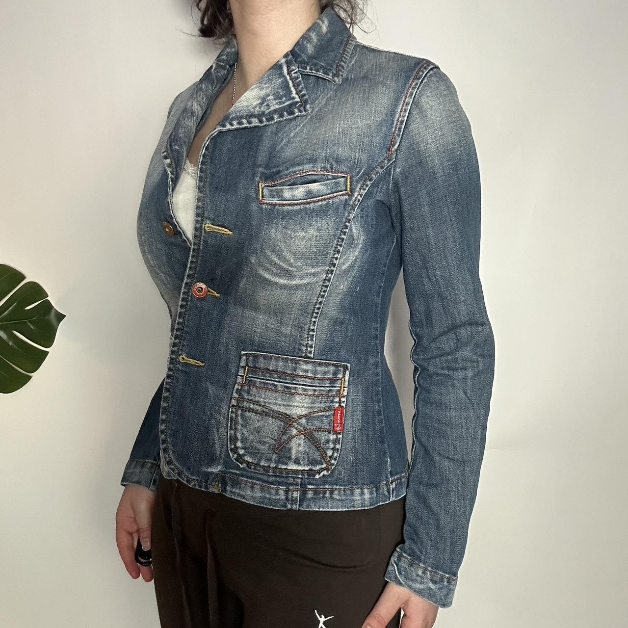 Vintage y2k blue denim blazer jacket with contrast stitching