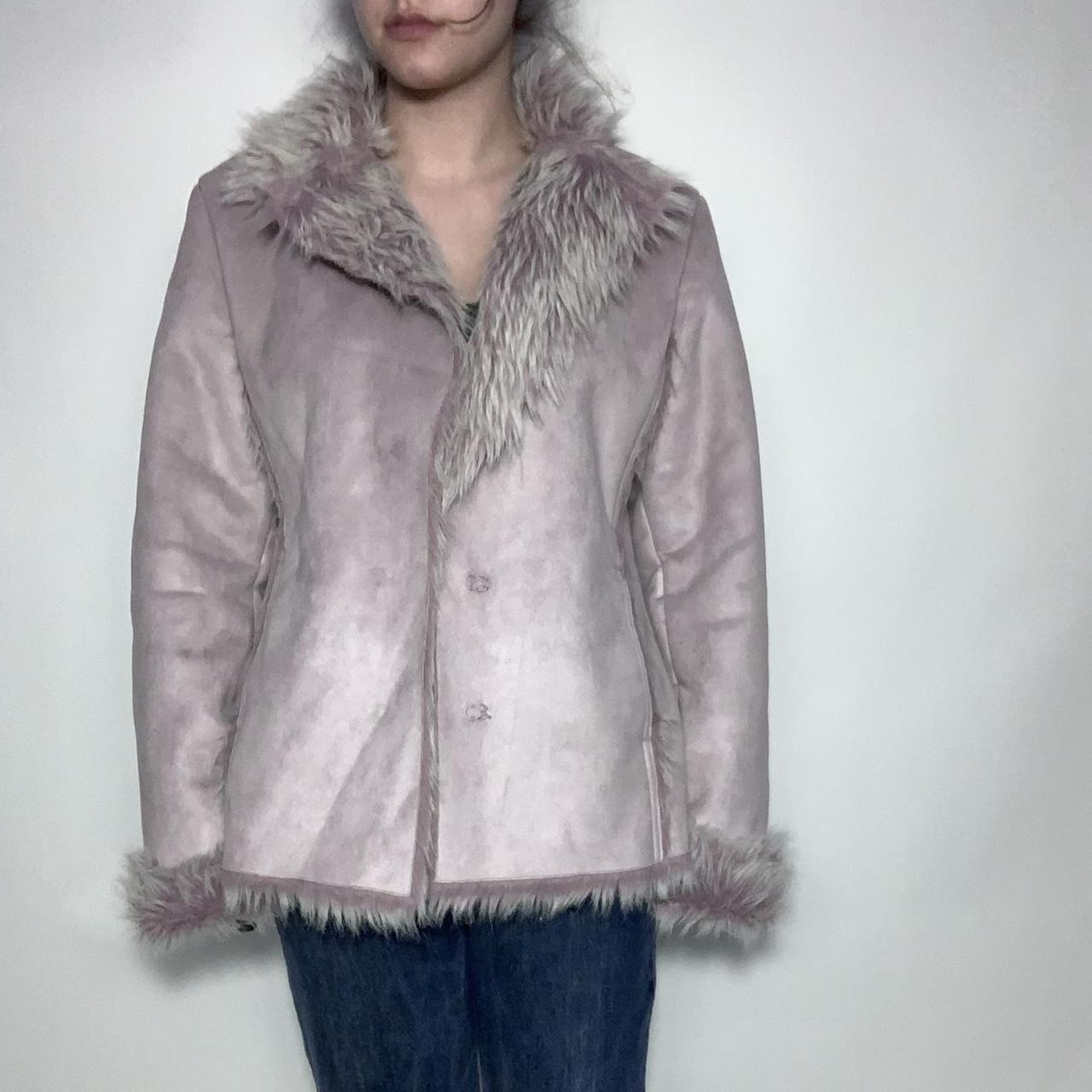 Vintage y2k dusty pink faux suede afghan coat with faux fur lining
