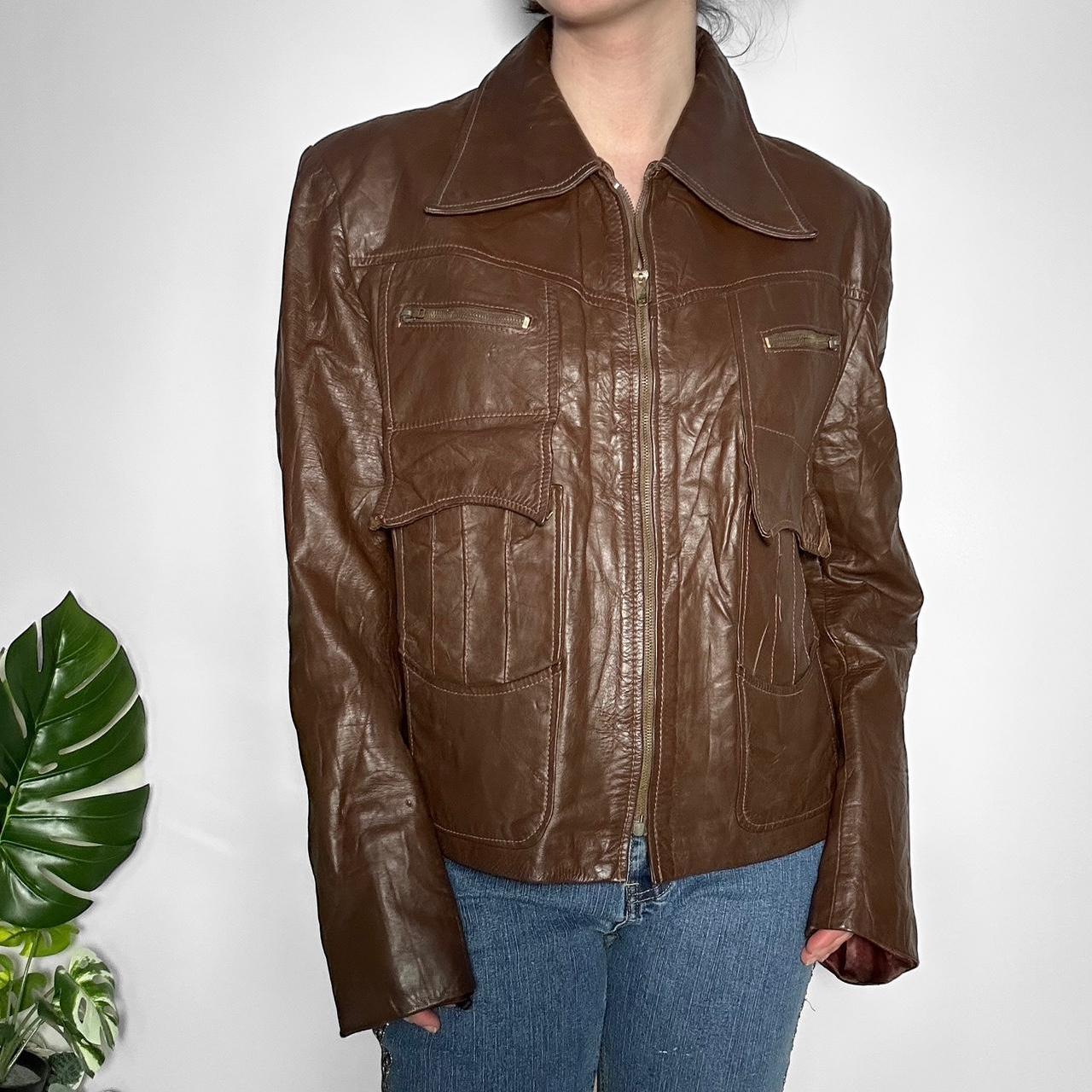 Vintage 70s real leather brown blazer jacket