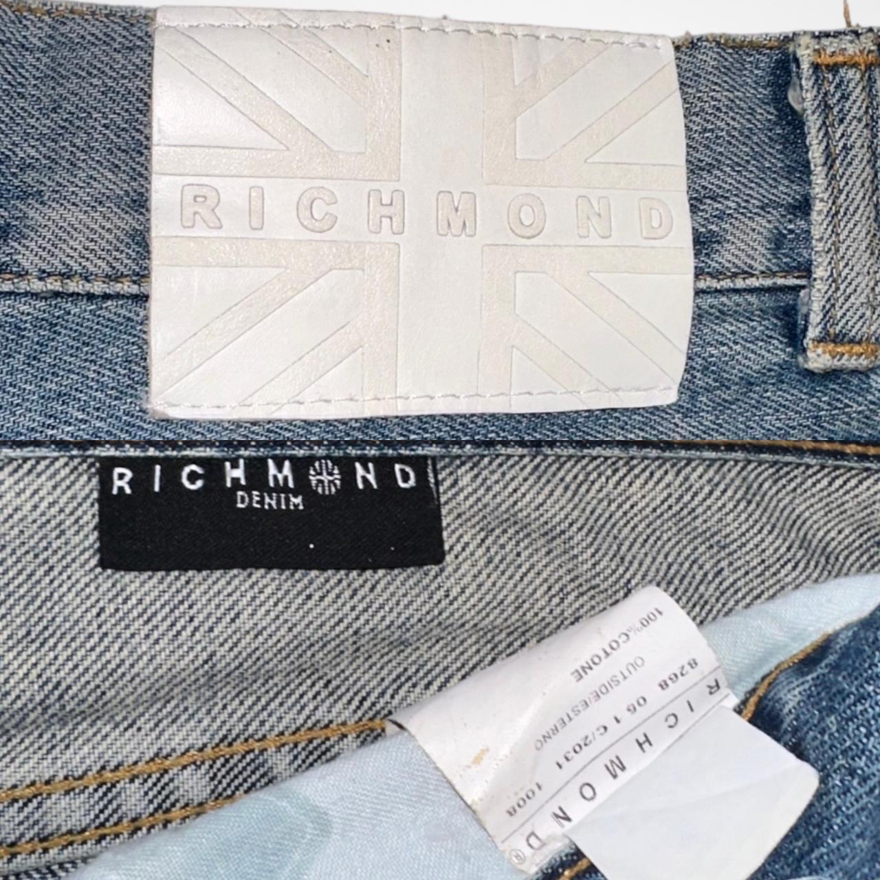 Vintage John Richmond 90s denim Bermuda cut-off shorts with 'rich' print