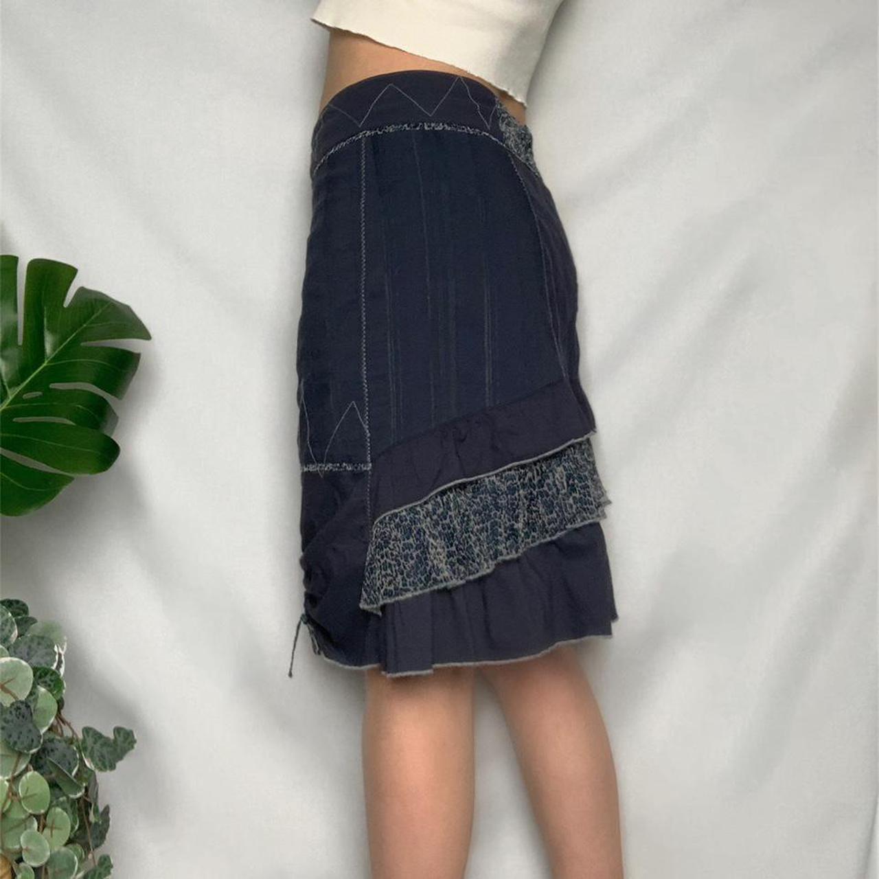 Blue vintage 90s streetwear style ruffle midi skirt