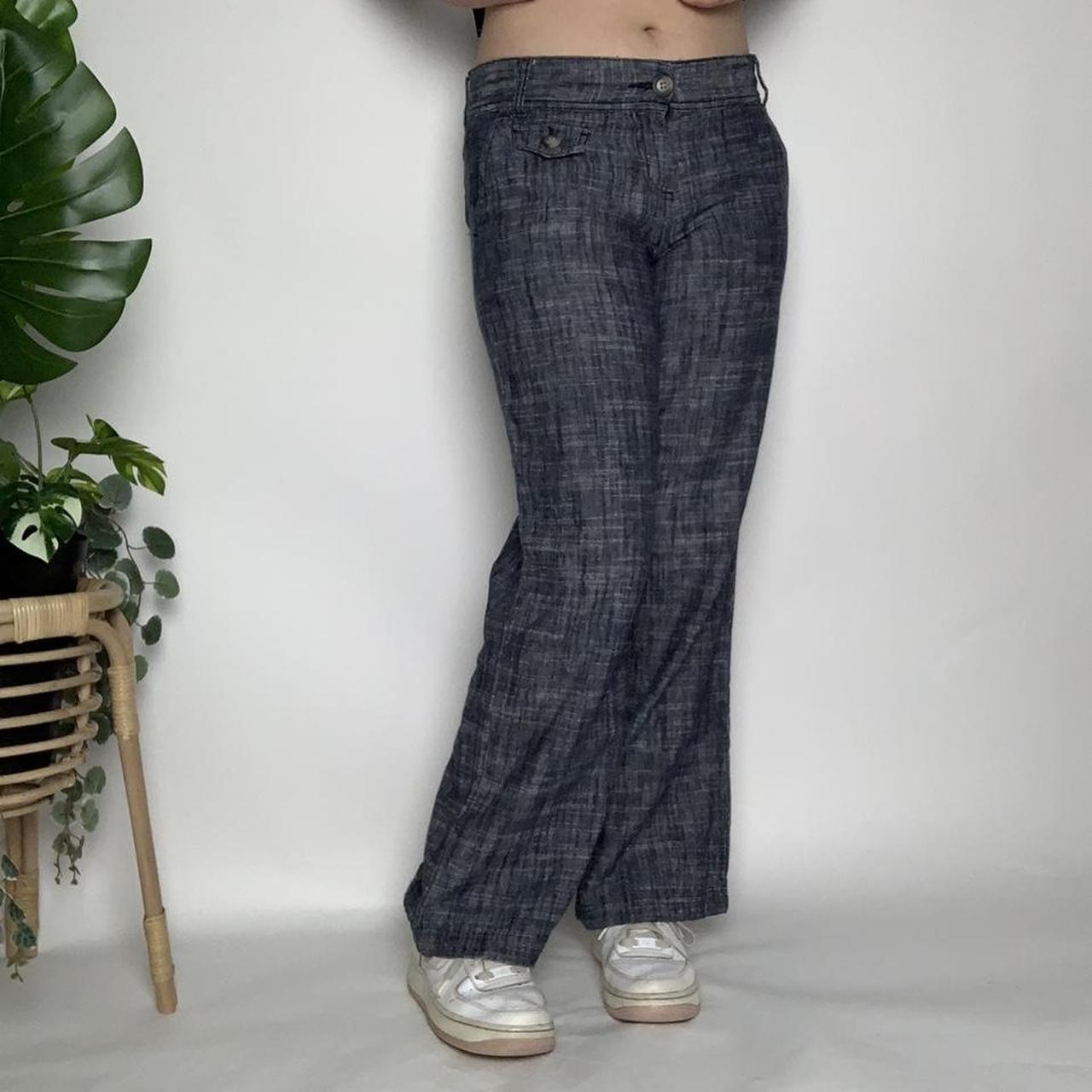 90s vintage low waist cargo linen blue denim style trousers