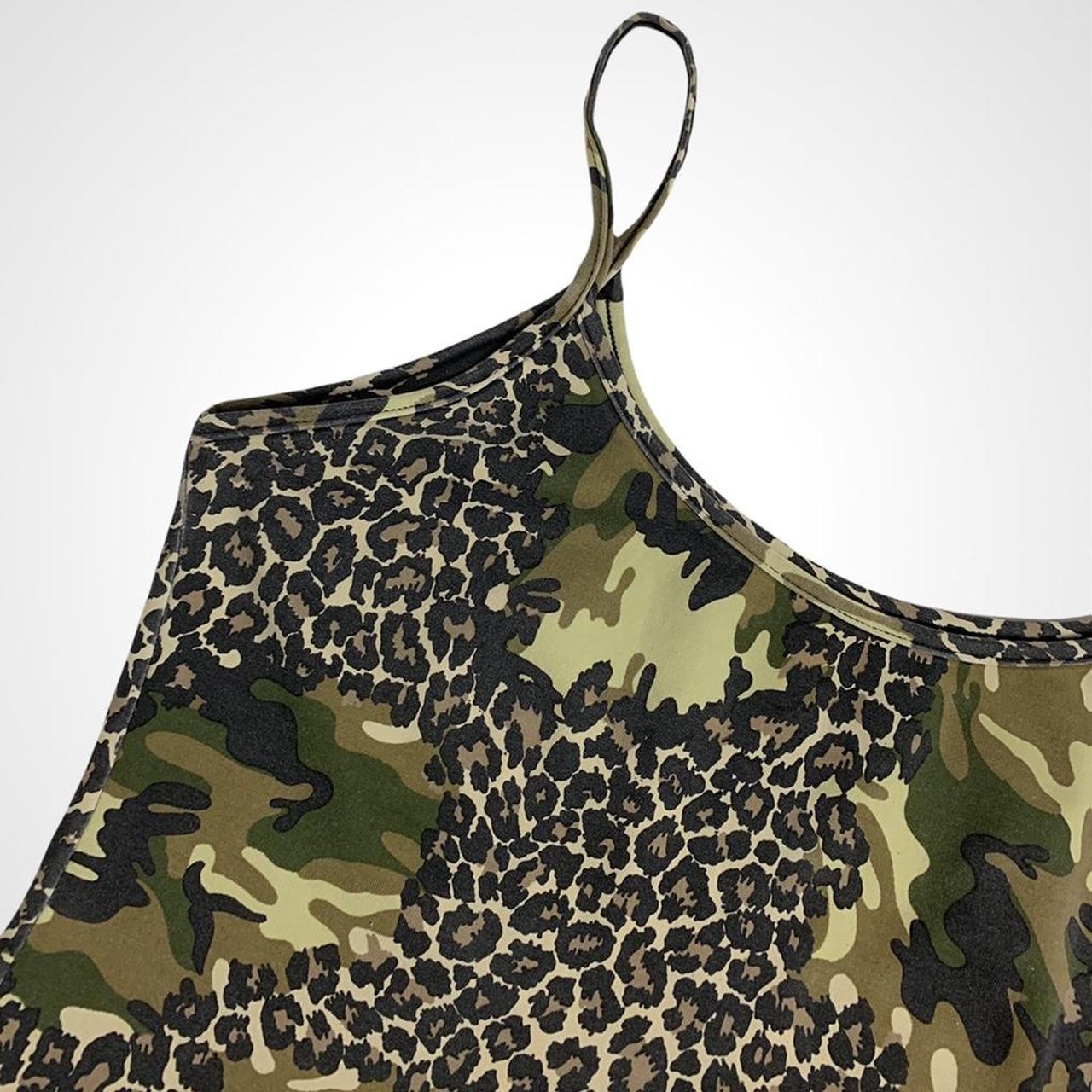 Khaki/brown 90s leopard and camo print strappy mini slip dress