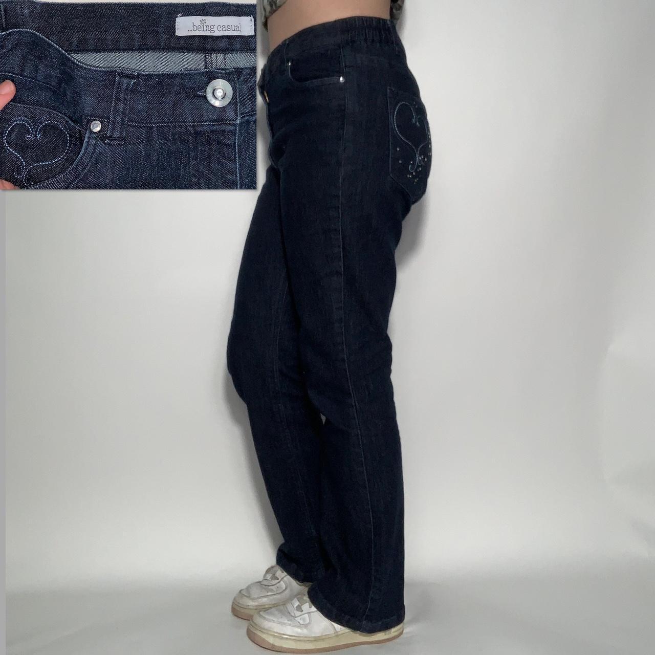 Mid waisted vintage y2k dark wash bootcut jeans with heart embroidery