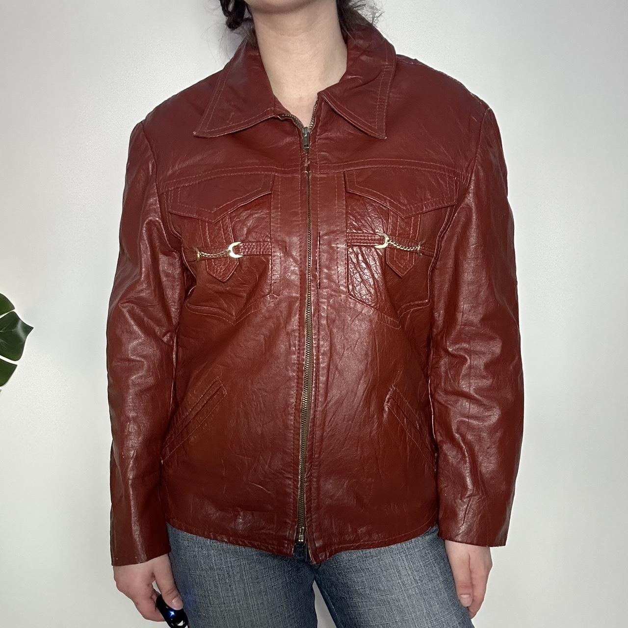 Vintage 70s red real leather jacket