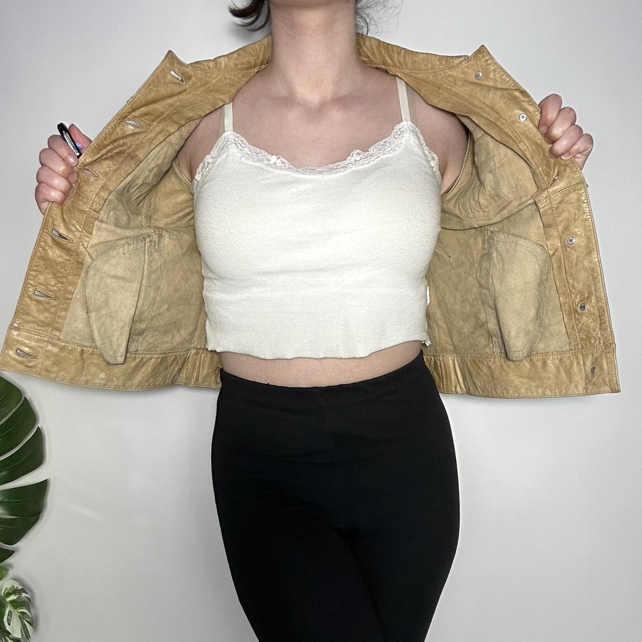 Vintage Y2k Gap tan leather cropped trucker jacket