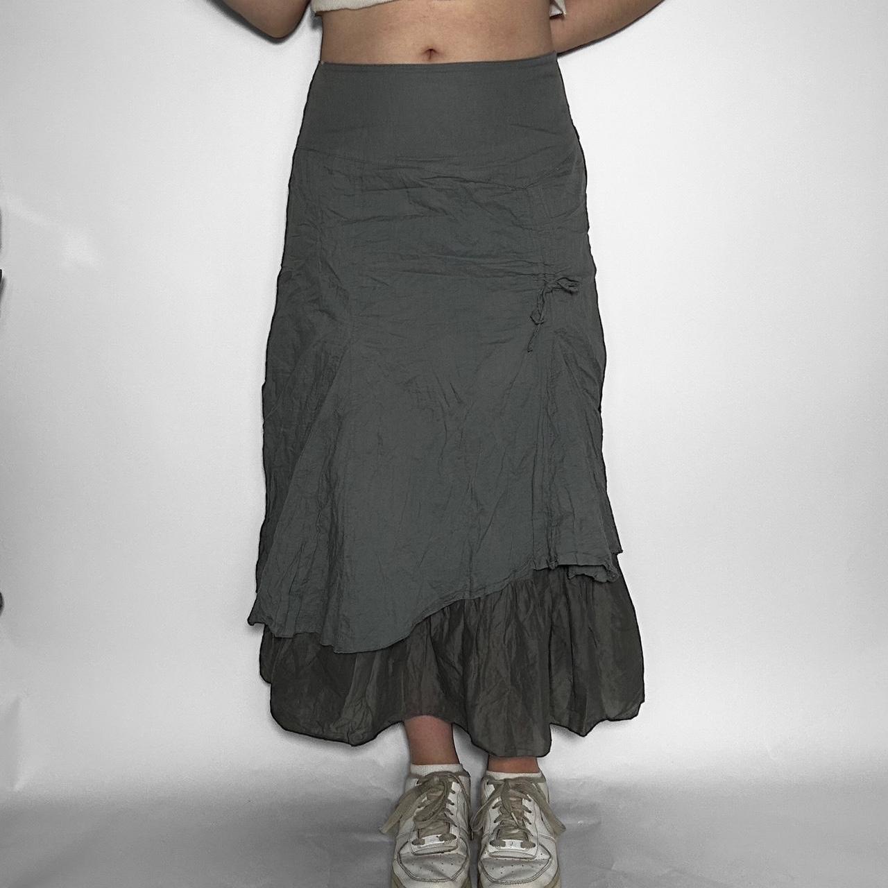 Vintage y2k grey fairycore asymmetrical flowy layered maxi skirt