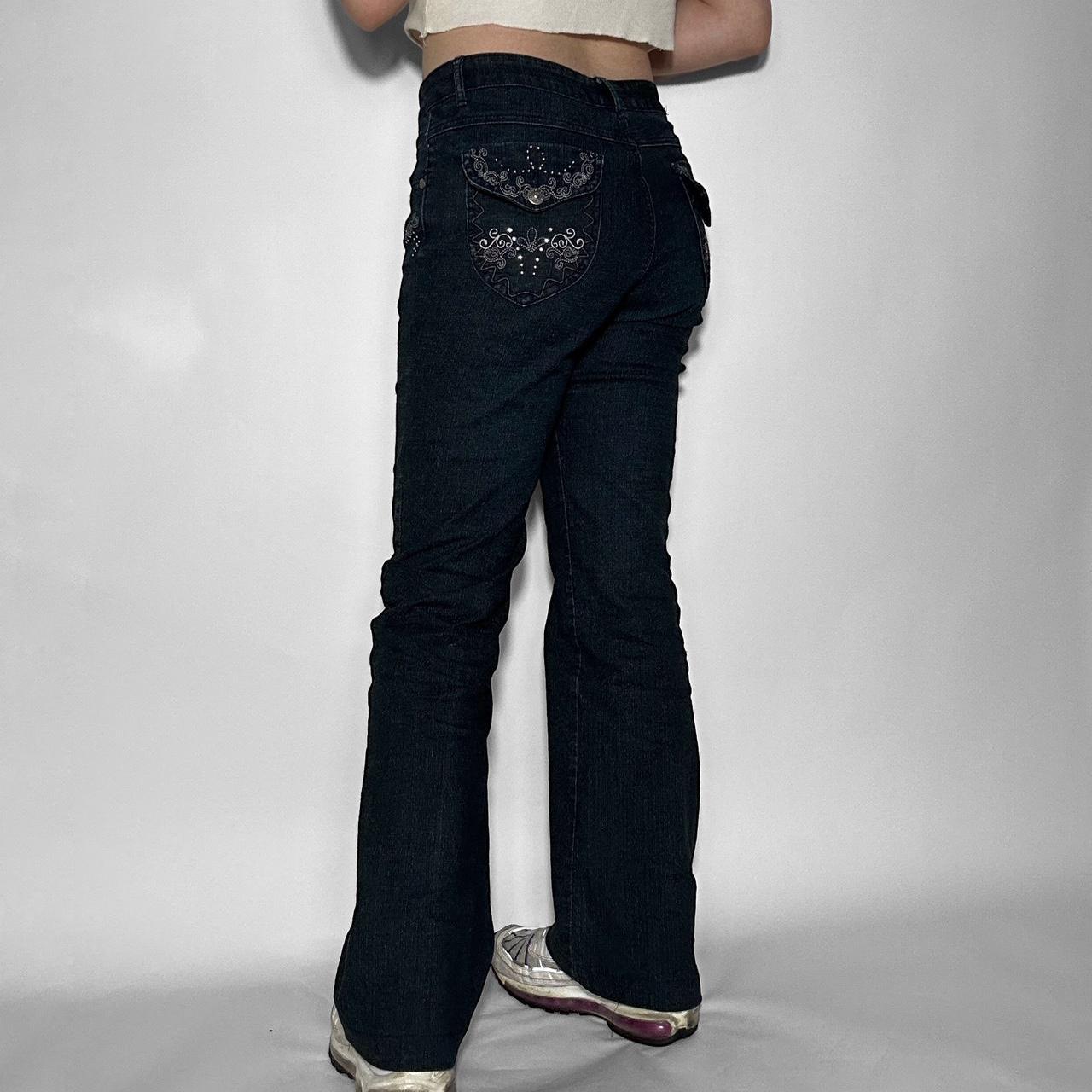Vintage y2k embroidered high waist dark wash bootcut jeans