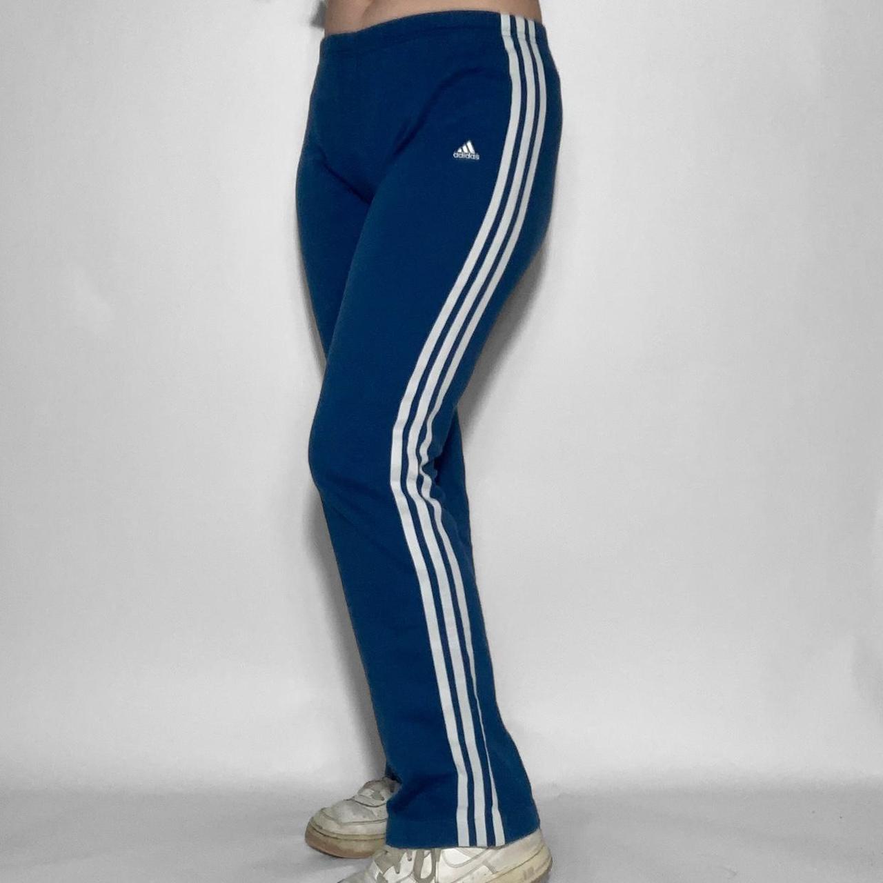 Vintage y2k Adidas low waisted petite blue and white flared track pants