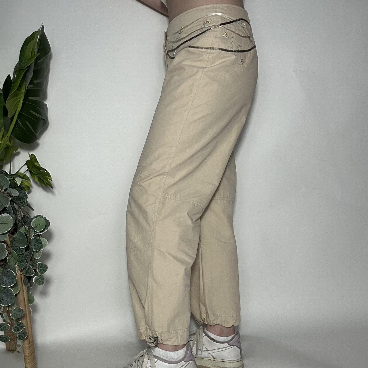 Vintage Y2k old label Next tan wide leg cargo pants with ribbon embroidery