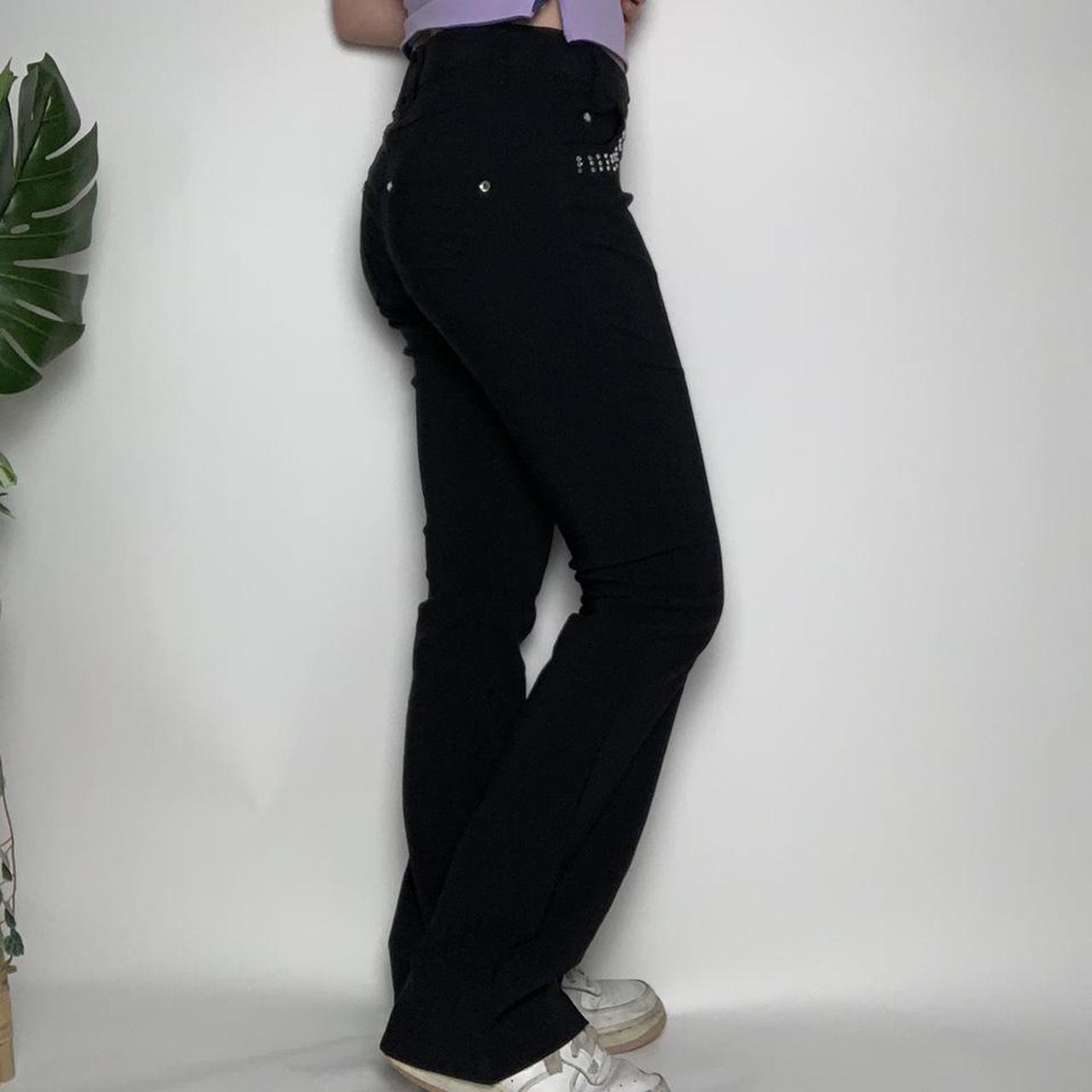 Flared vintage y2k low waisted black trousers with diamanté detailing