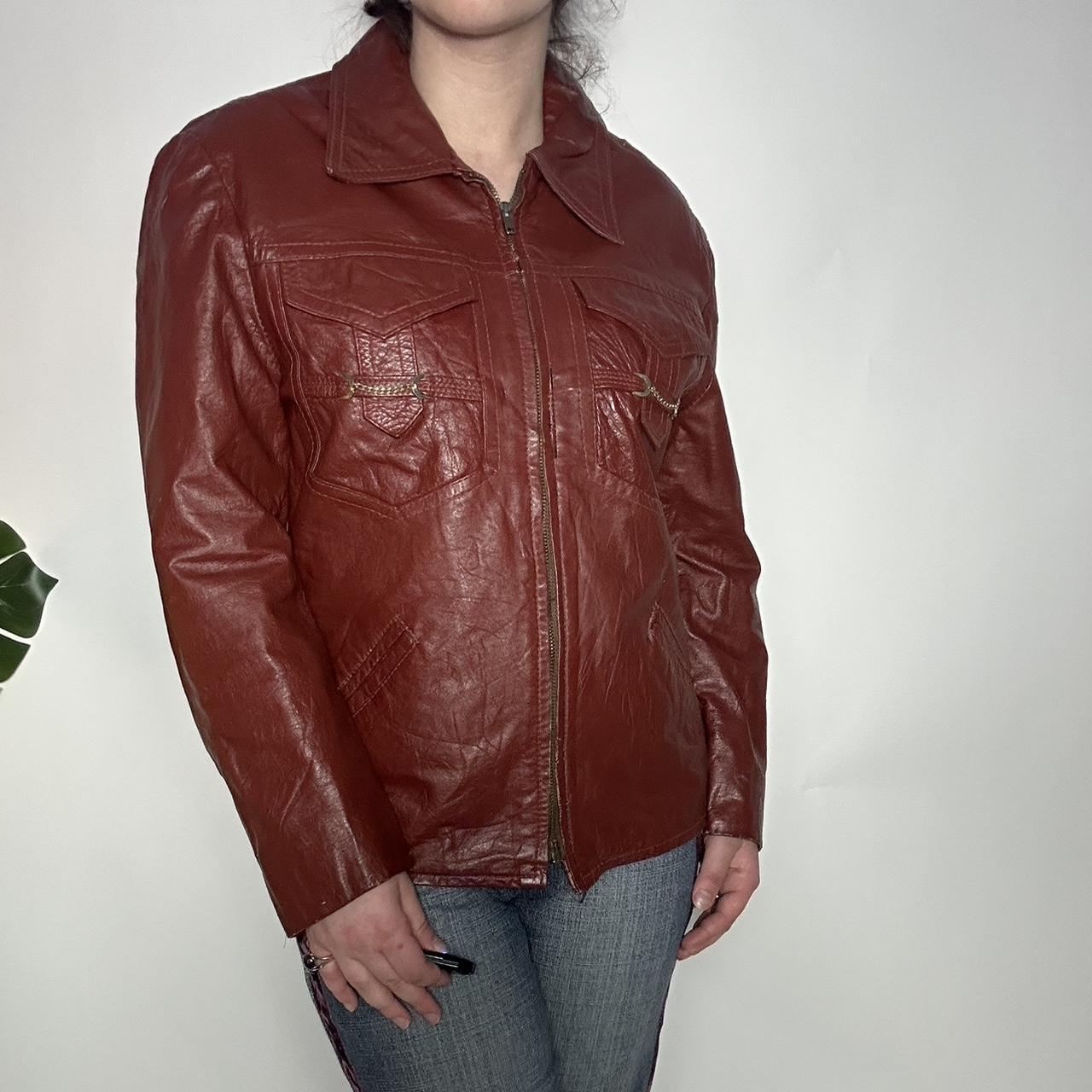 Vintage 70s red real leather jacket