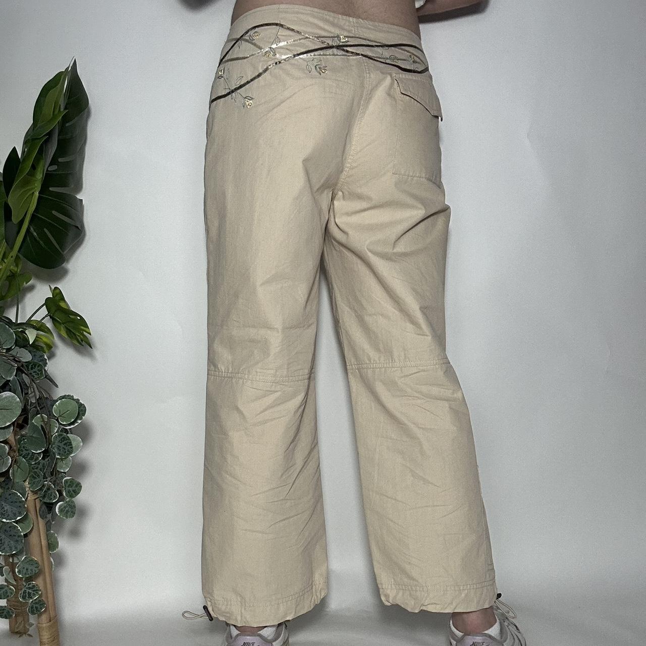 Vintage Y2k old label Next tan wide leg cargo pants with ribbon embroidery