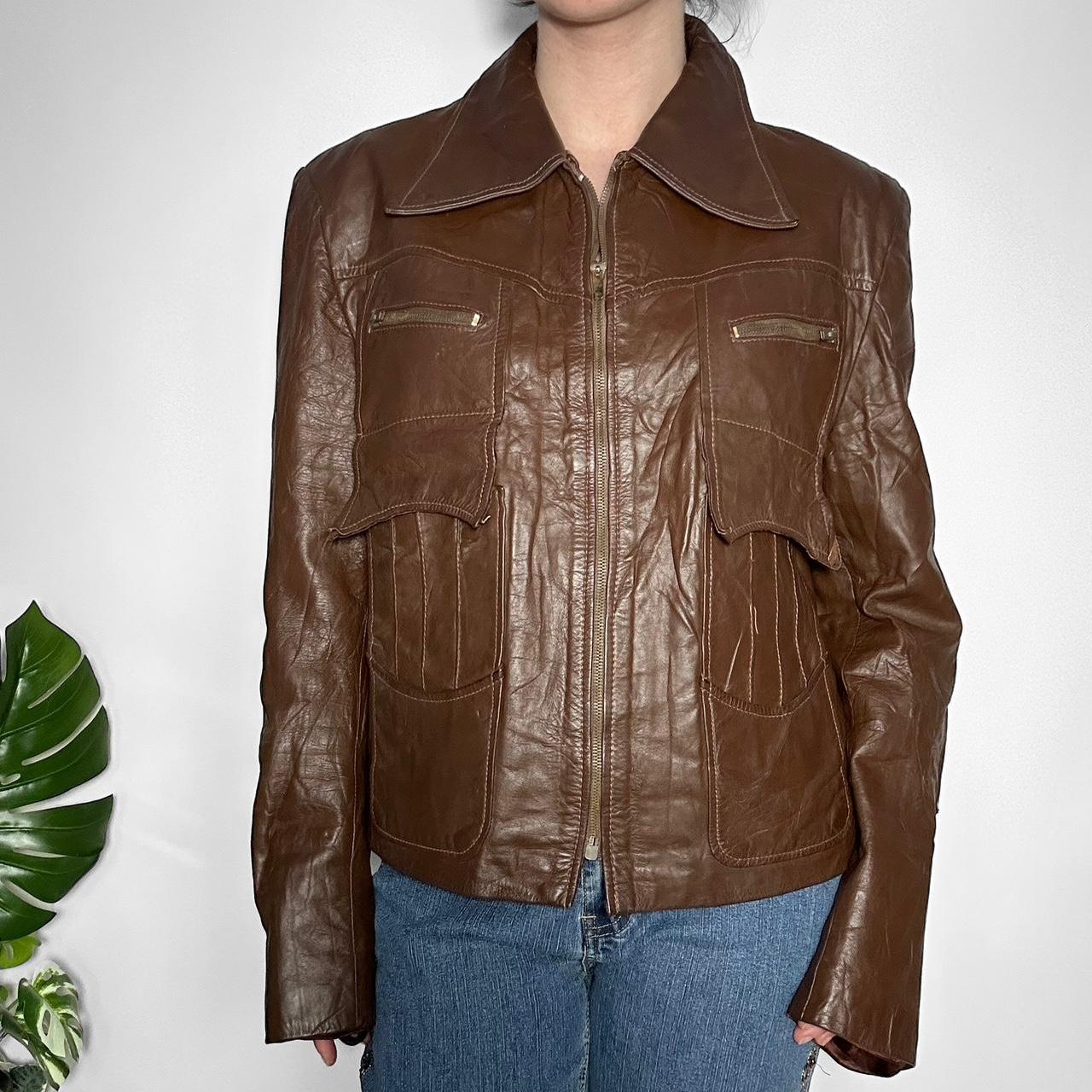Vintage 70s real leather brown blazer jacket