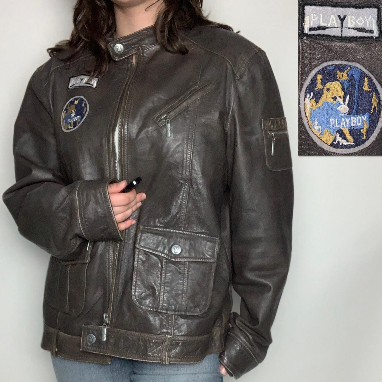 Vintage y2k Playboy real leather motorcycle jacket