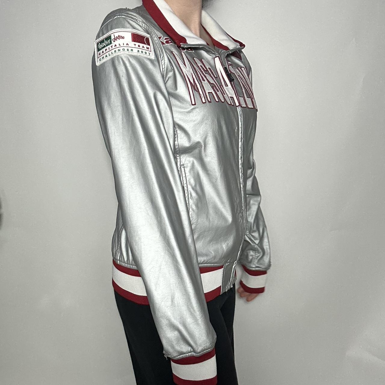 Vintage Y2k silver faux leather bomber racer jacket | Shapiro 