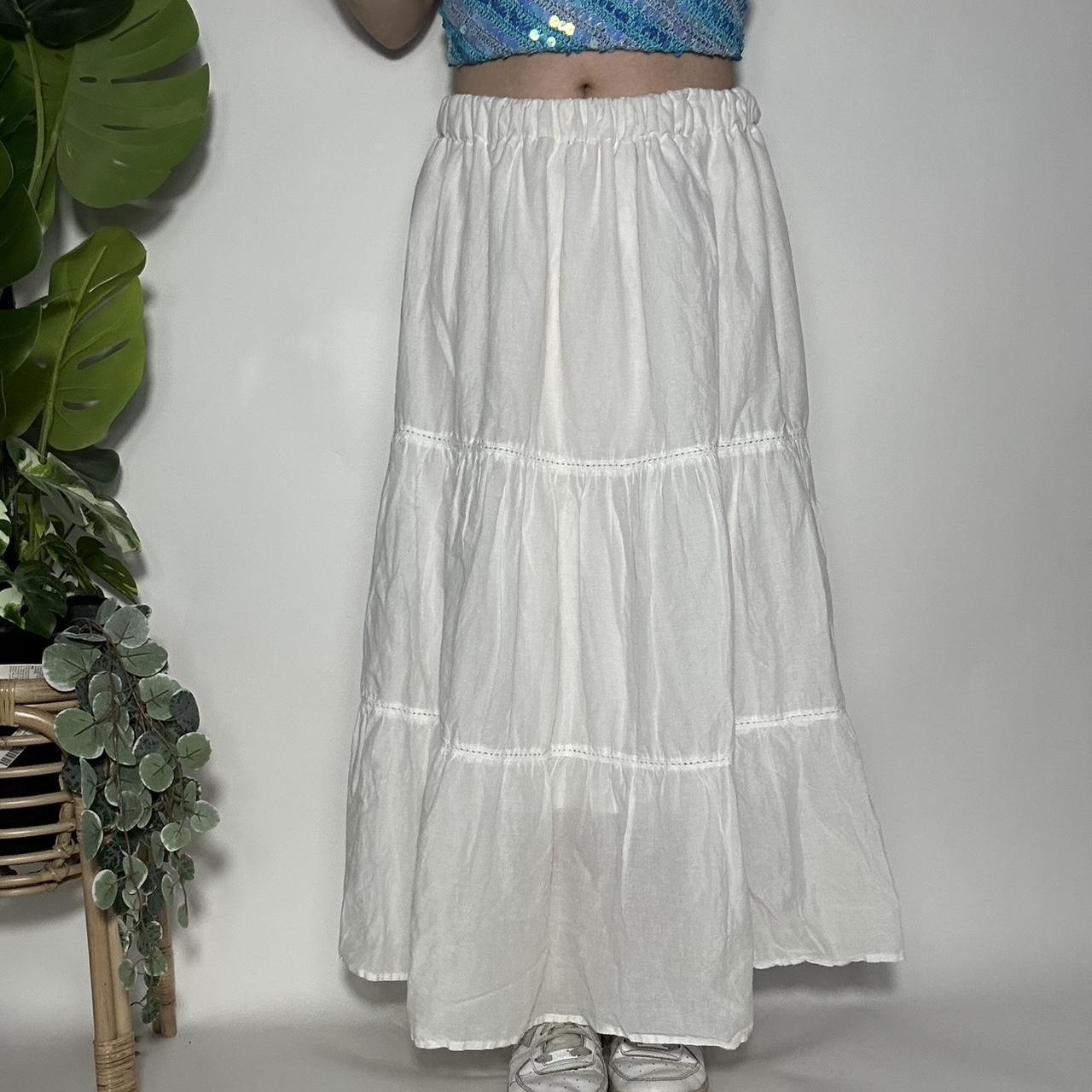Vintage 90s floaty boho 90s fairycore white tiered maxi skirt